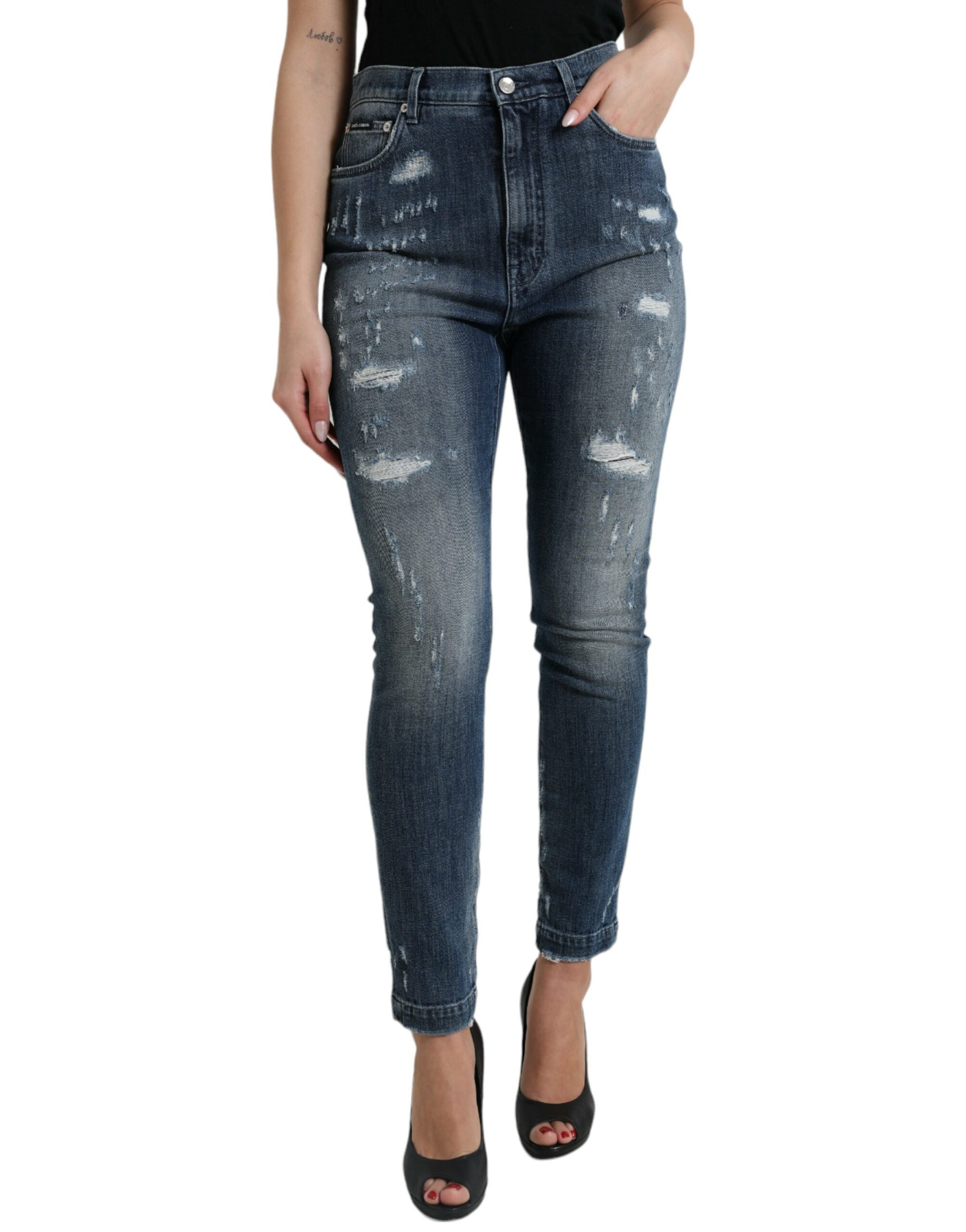 Donkerblauwe versleten GRACE skinny denim jeans