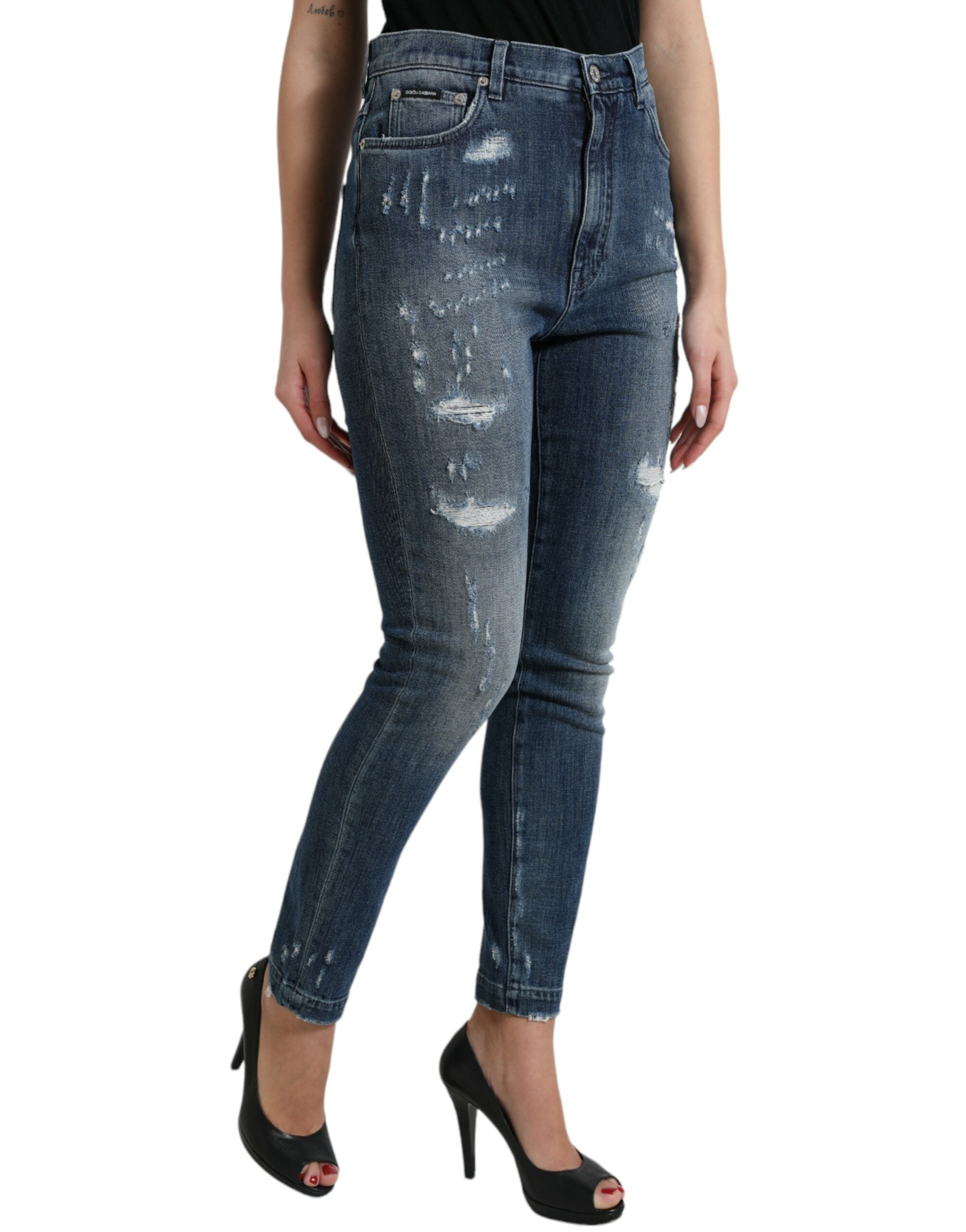 Donkerblauwe versleten GRACE skinny denim jeans