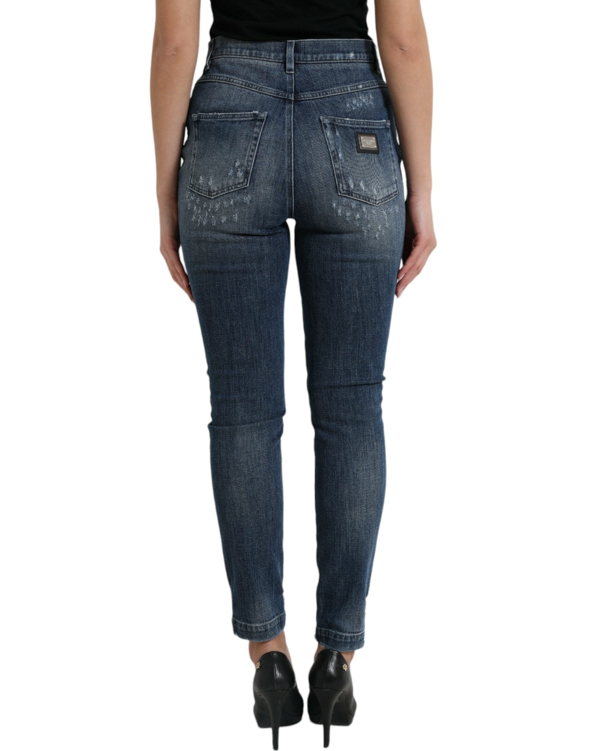 Donkerblauwe versleten GRACE skinny denim jeans