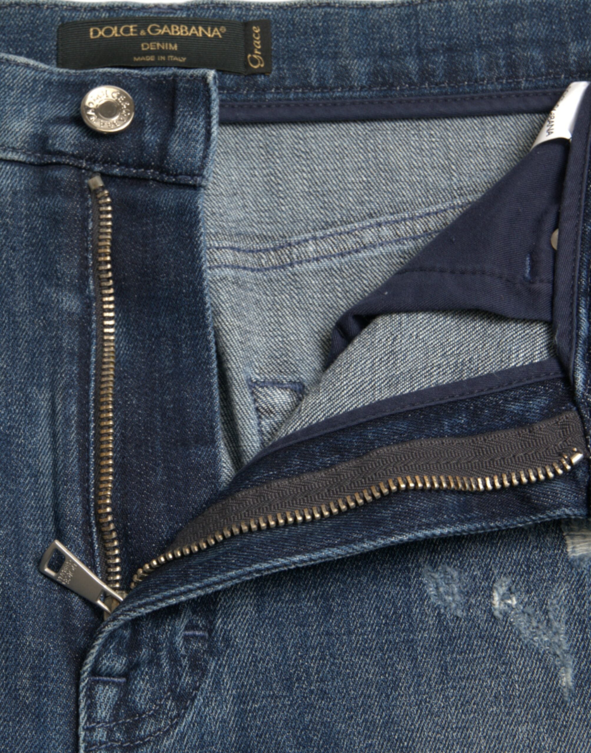 Donkerblauwe versleten GRACE skinny denim jeans