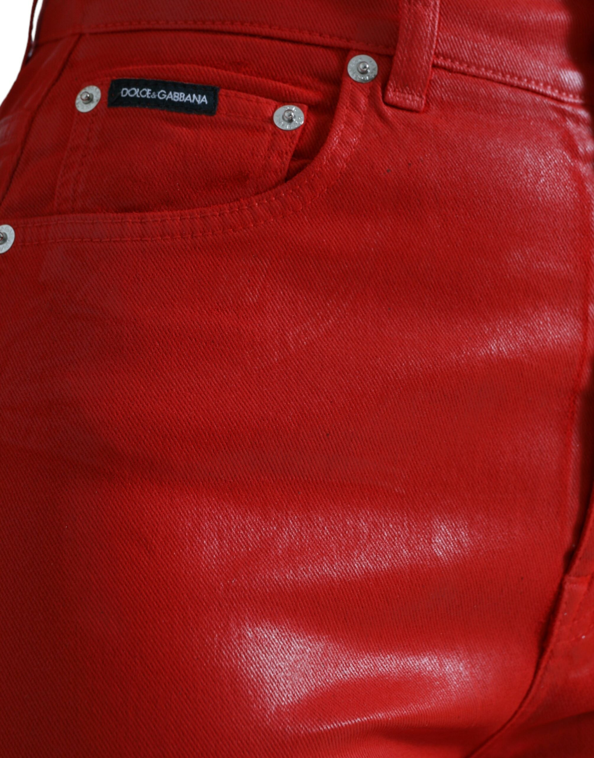 Rode katoenen skinny denim jeans met hoge taille