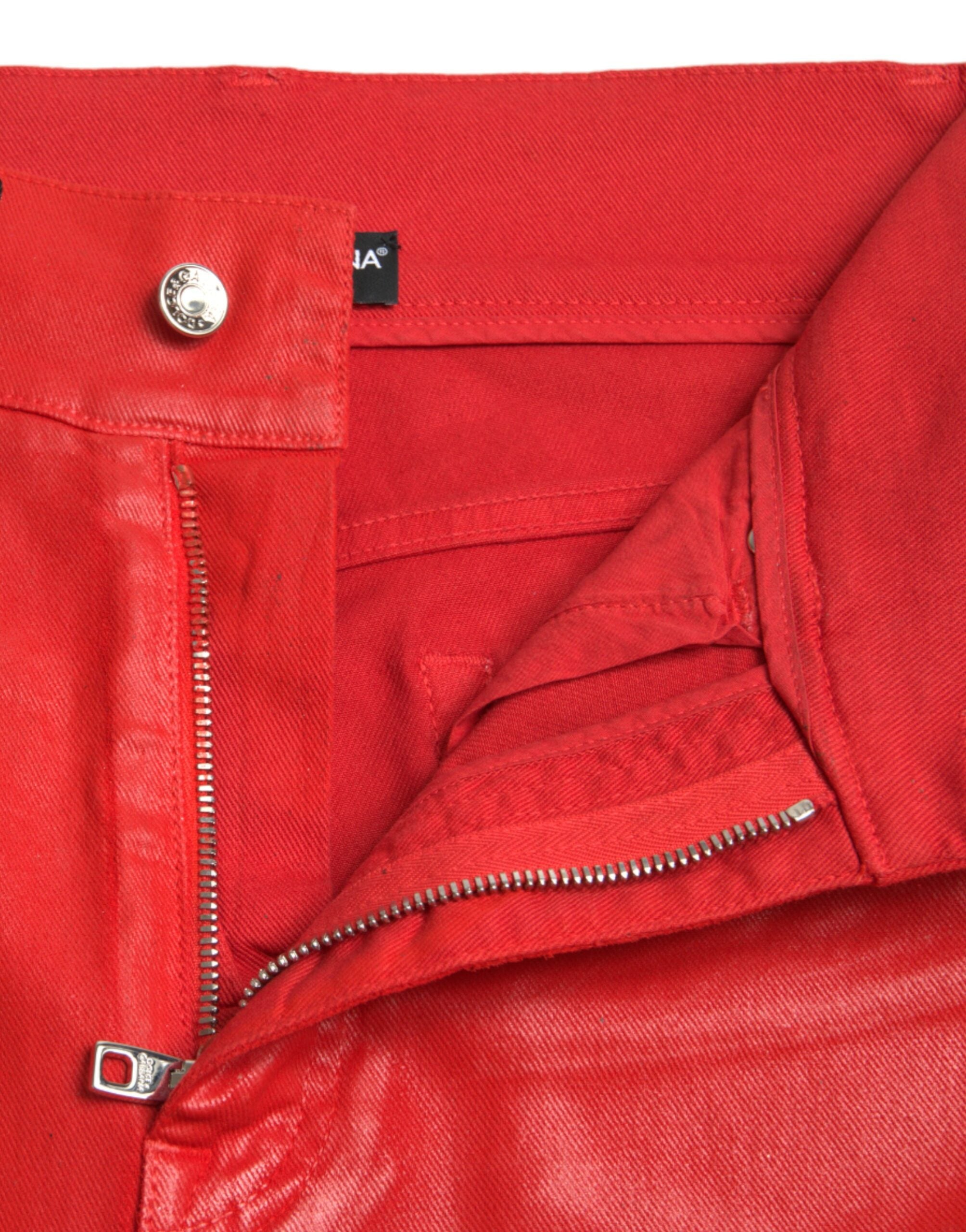 Rode katoenen skinny denim jeans met hoge taille