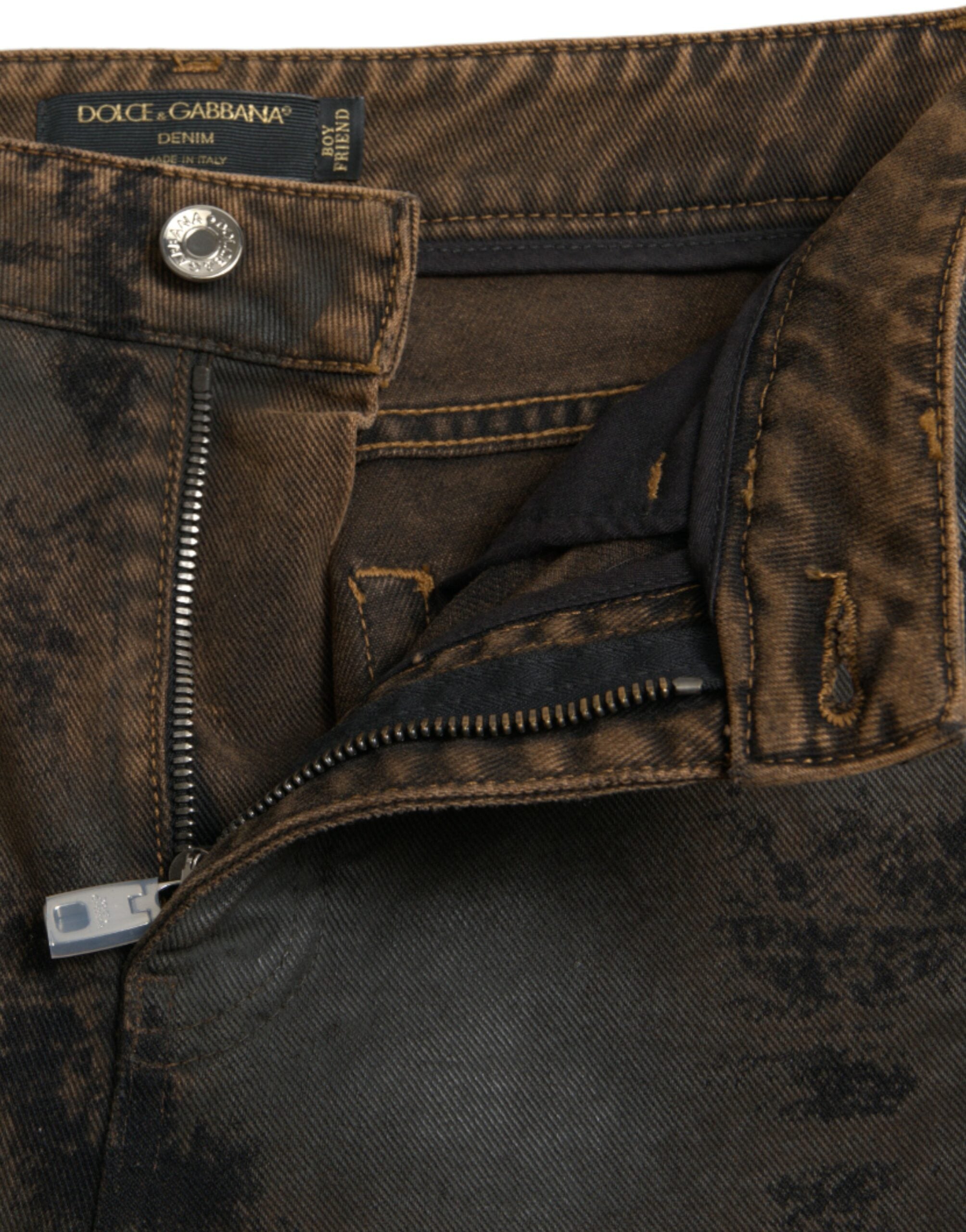 Bruine BOYFRIEND Mid Waist Katoenen Denim Jeans