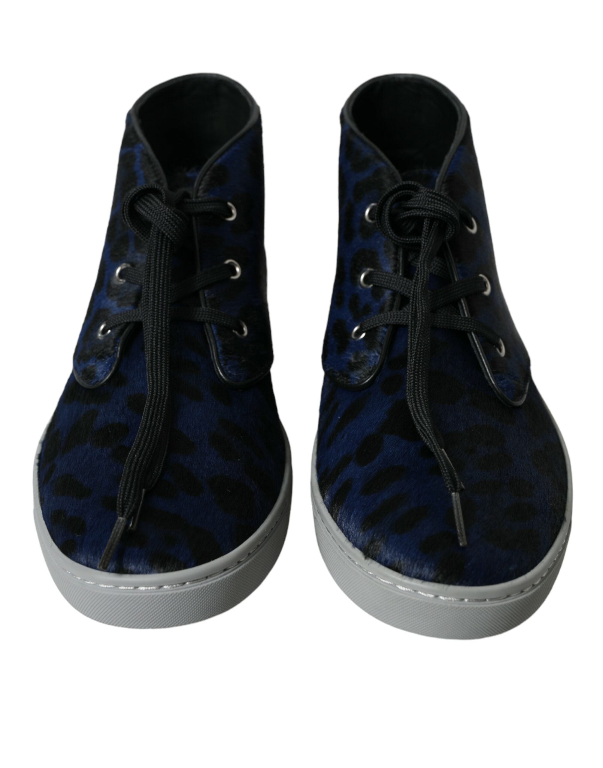 Blauwe kalfsleren luipaard mid-top sneakers
