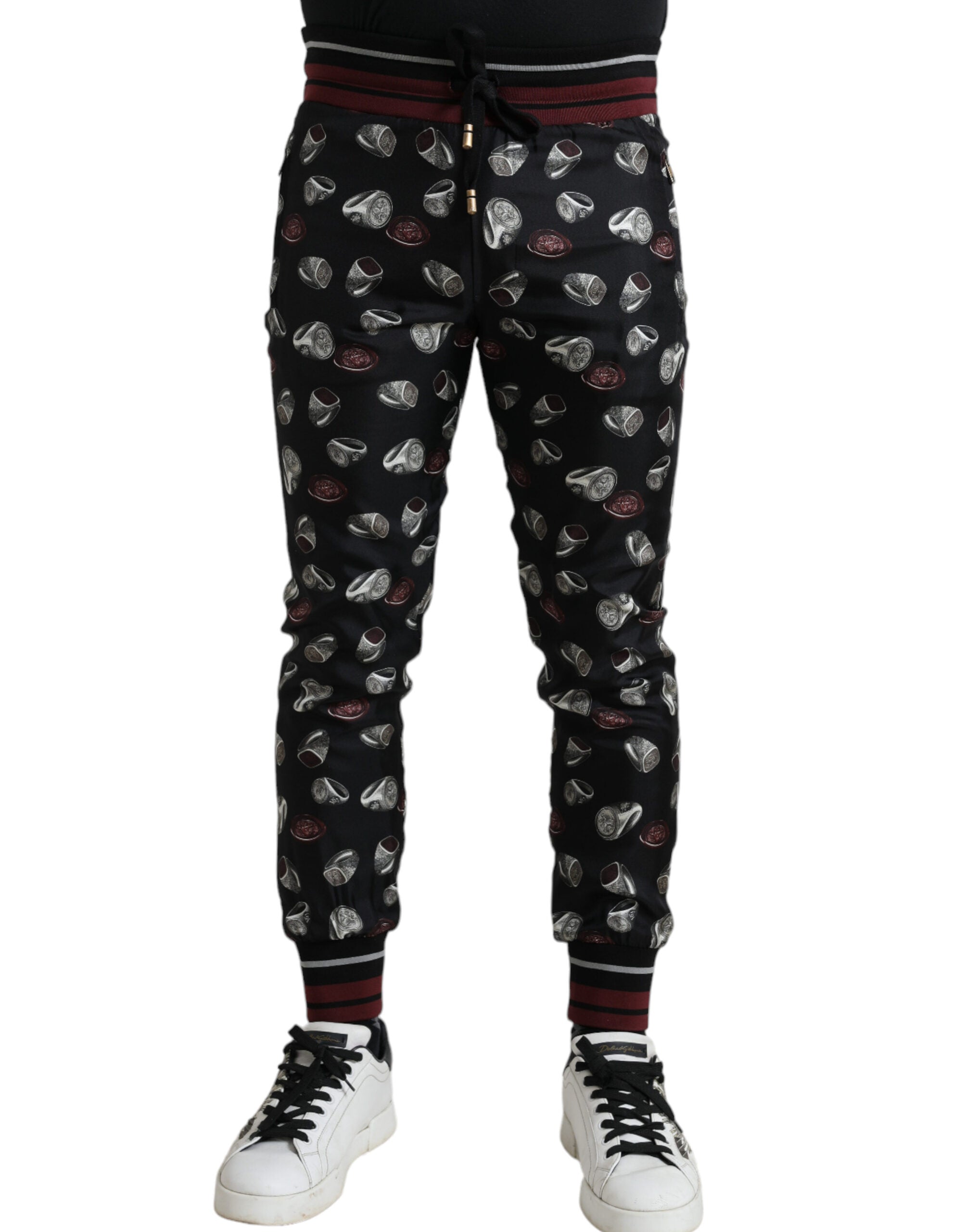 Zwarte ring zijden joggingbroek