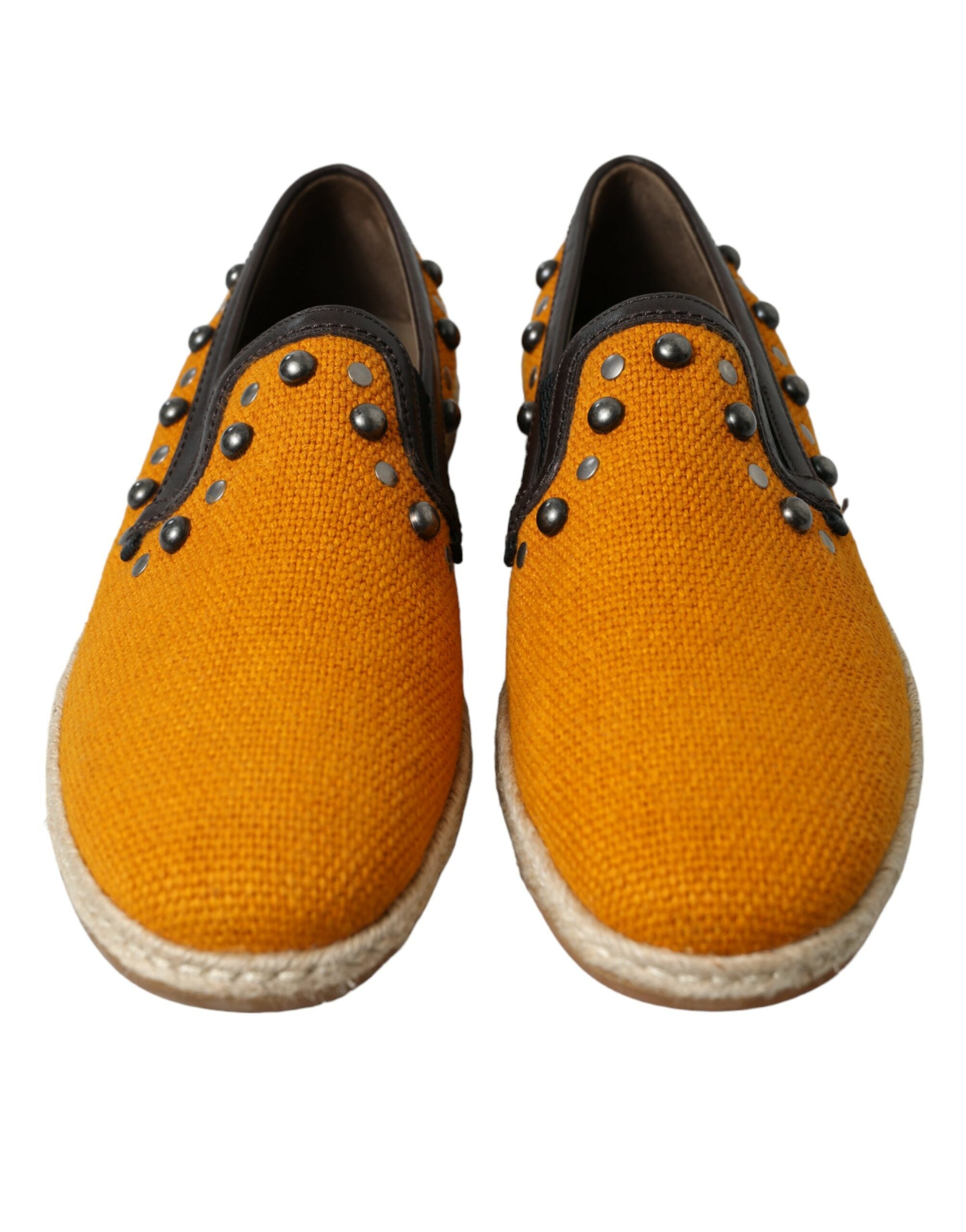 Oranje linnen leren loafers met studs