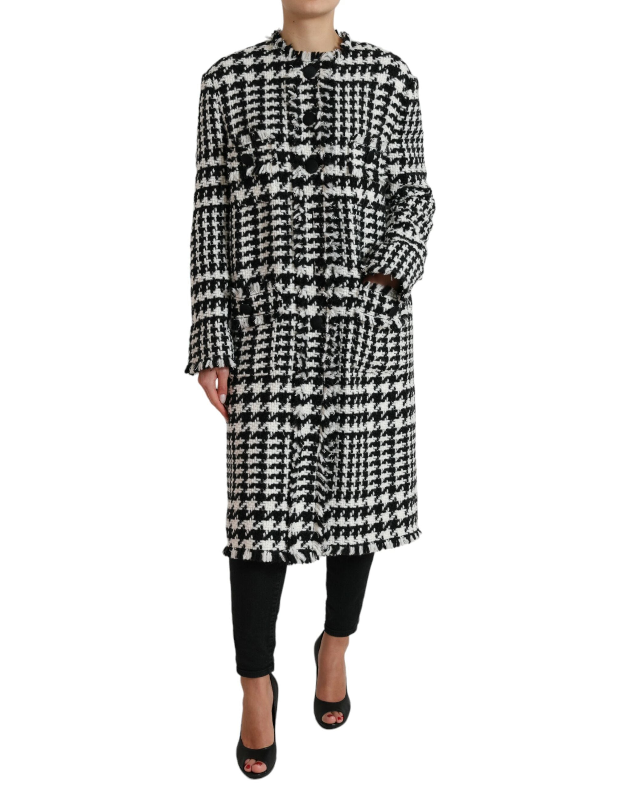 Zwart-wit pied-de-poule trenchcoatjack