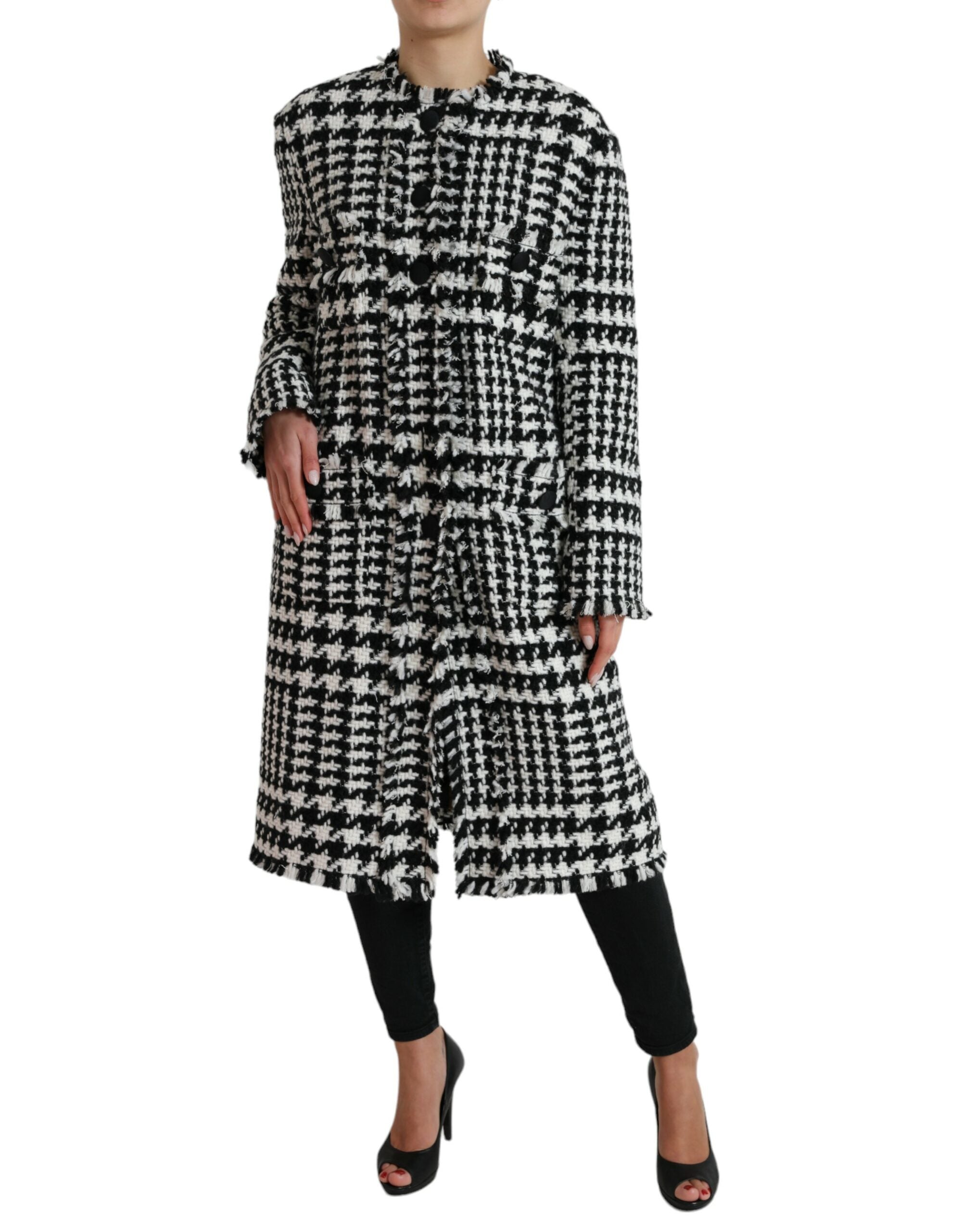 Zwart-wit pied-de-poule trenchcoatjack