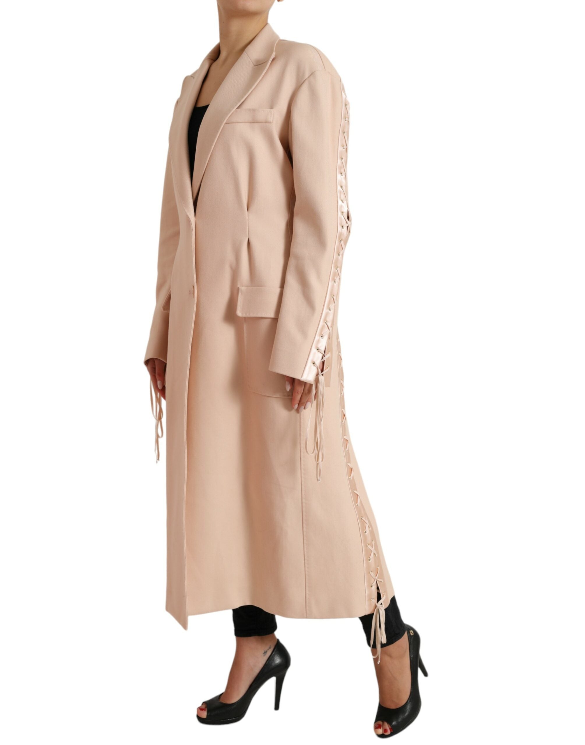 Beige katoenen enkelrijs lange jas