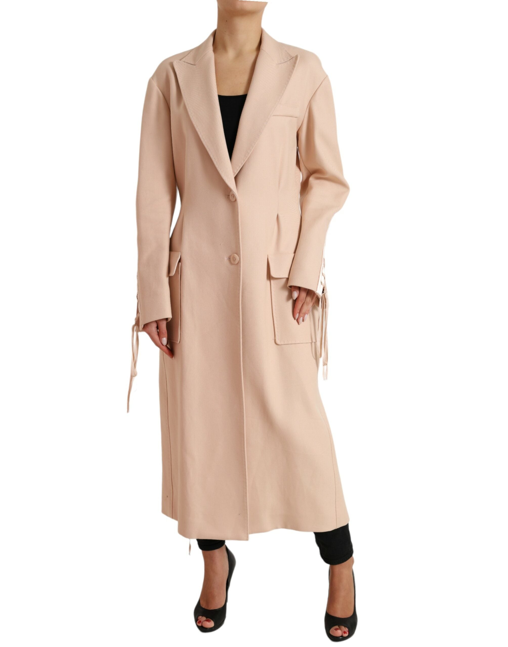 Beige katoenen enkelrijs lange jas