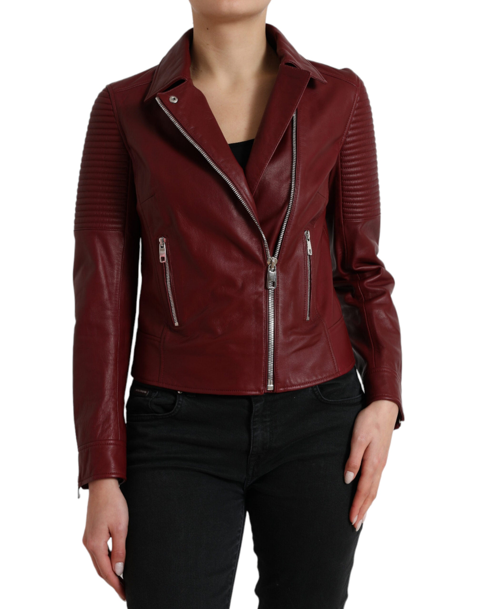 Bordeaux leren bikerjas lamsleren jas