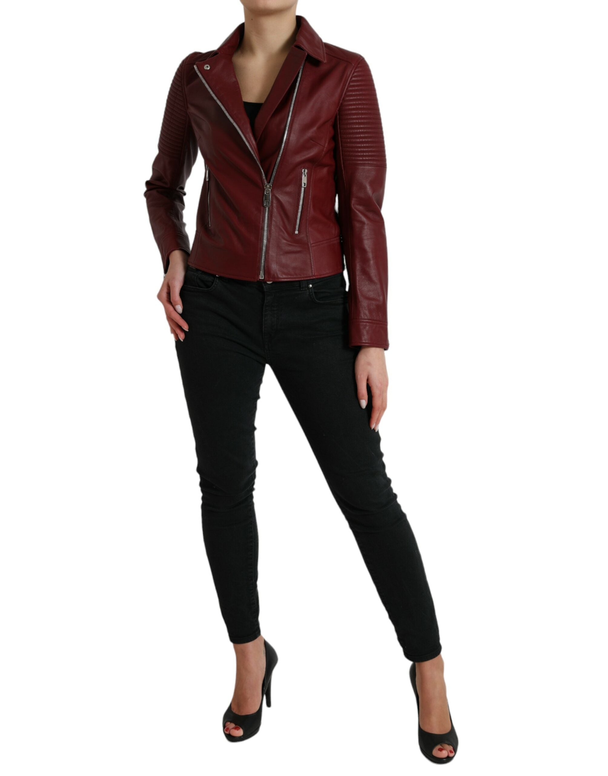 Bordeaux leren bikerjas lamsleren jas