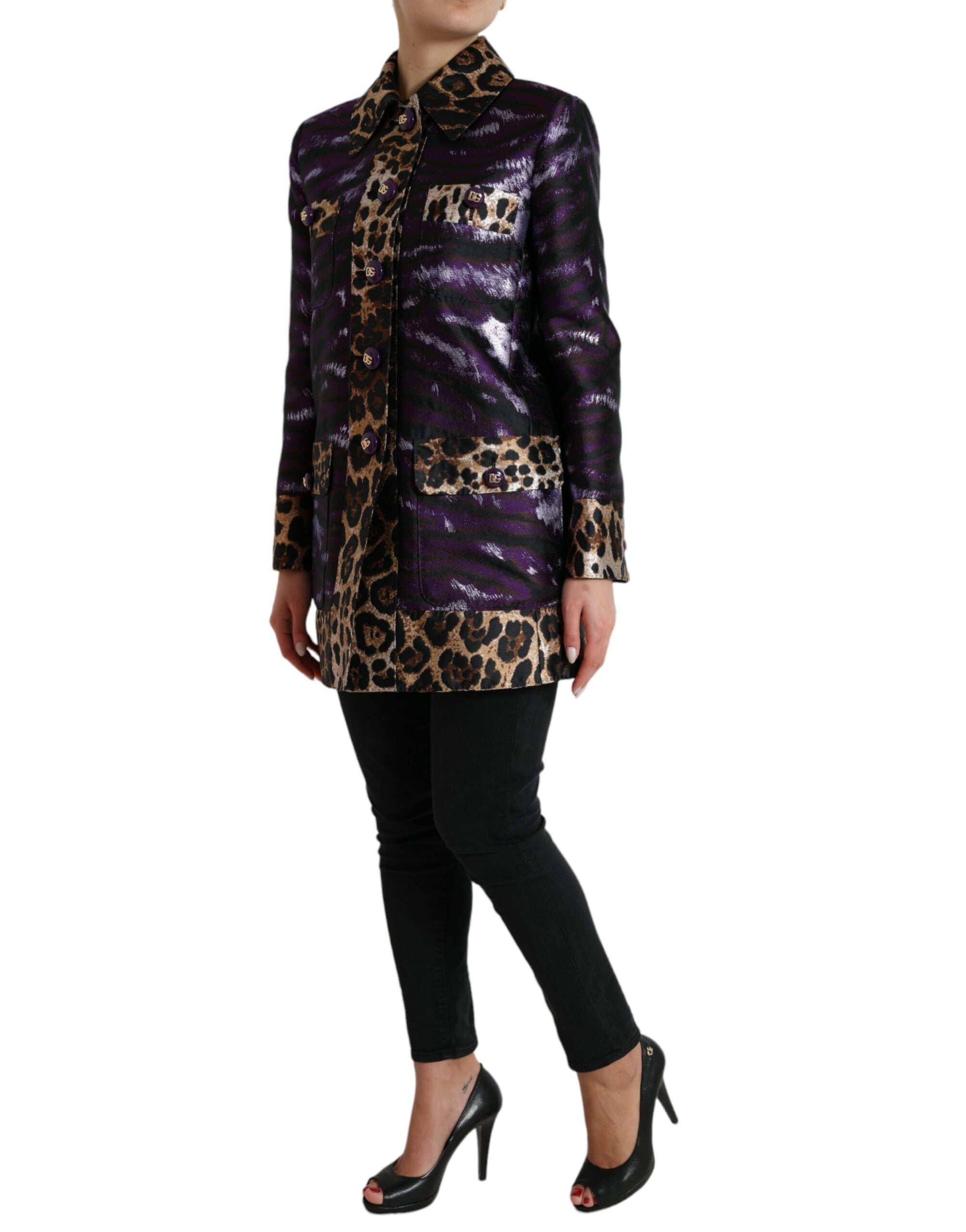 Paars lamé jacquard jas met tijgerprint