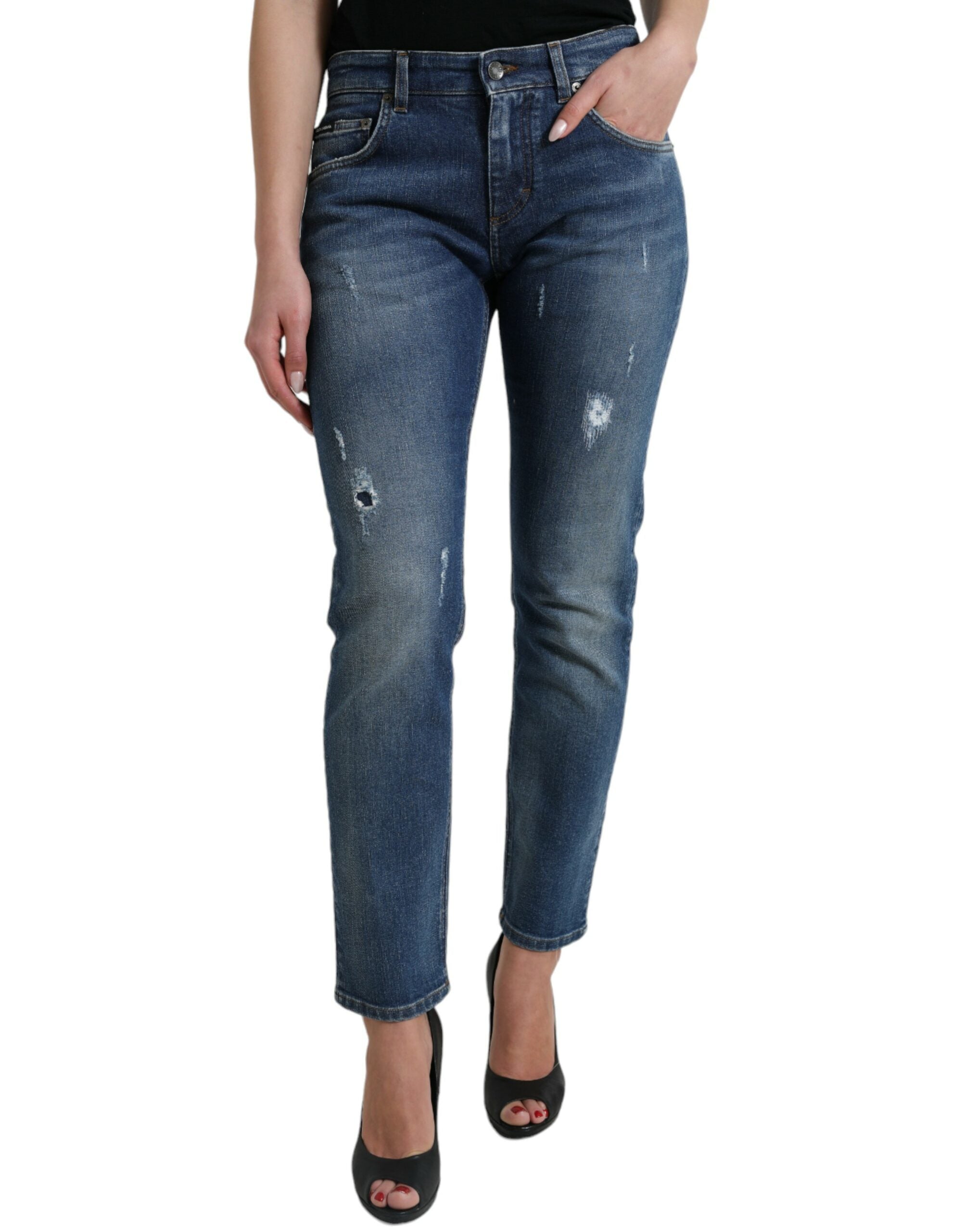 Blauwe BOYFRIEND Mid Waist Katoenen Denim Jeans