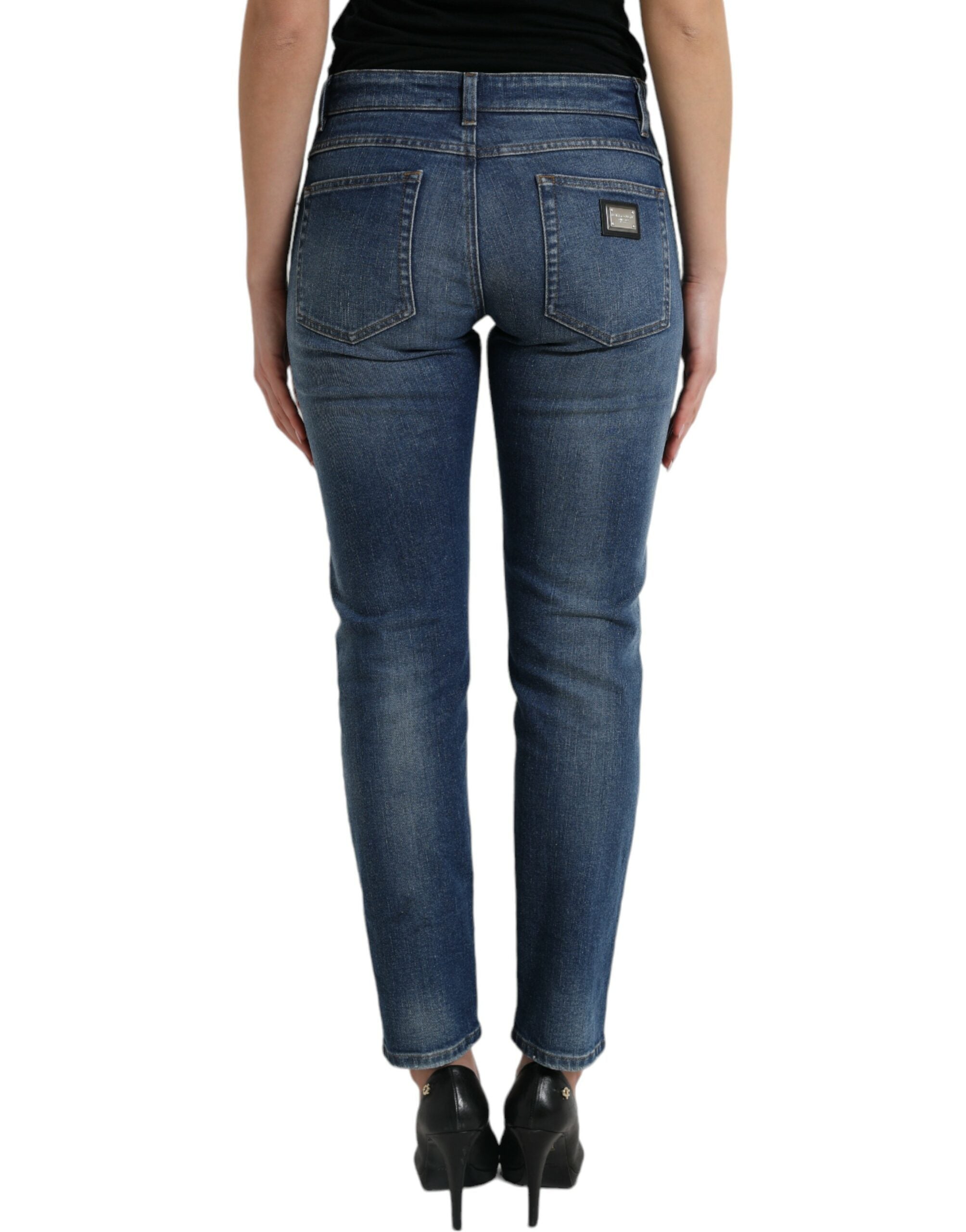 Blauwe BOYFRIEND Mid Waist Katoenen Denim Jeans