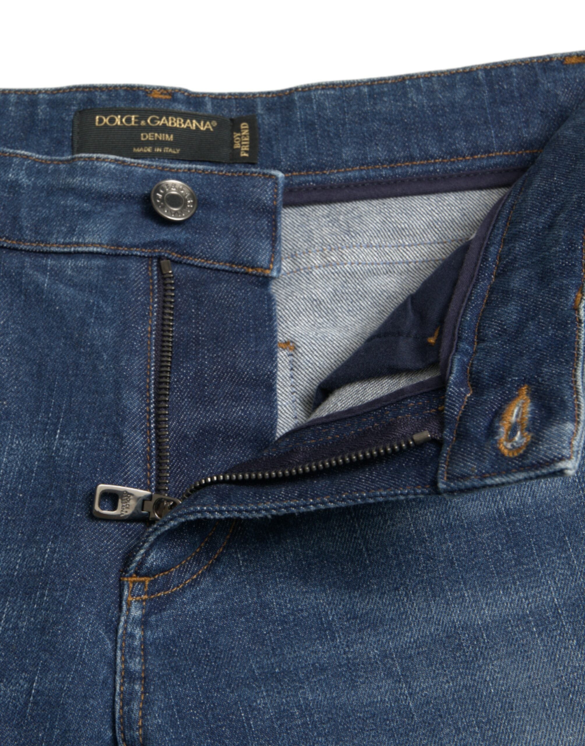 Blauwe BOYFRIEND Mid Waist Katoenen Denim Jeans