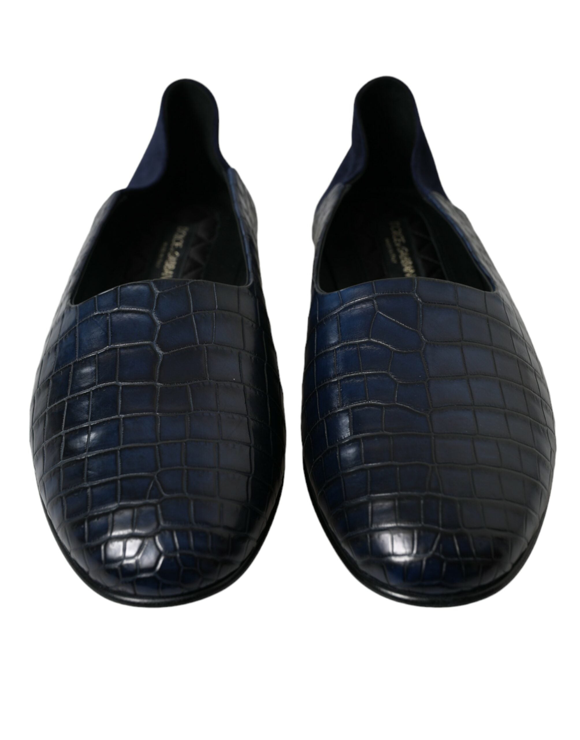 Blauwe krokodillenleren loafers instappers