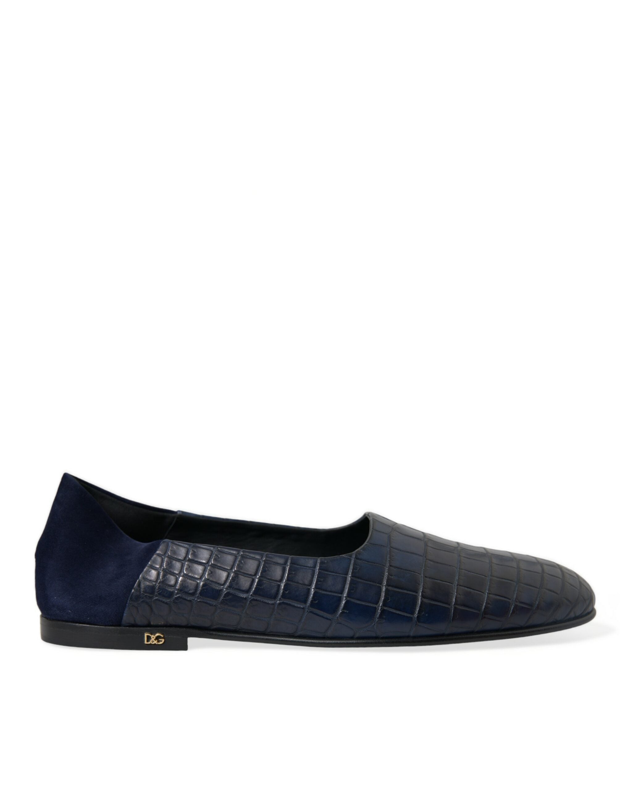 Blauwe krokodillenleren loafers instappers