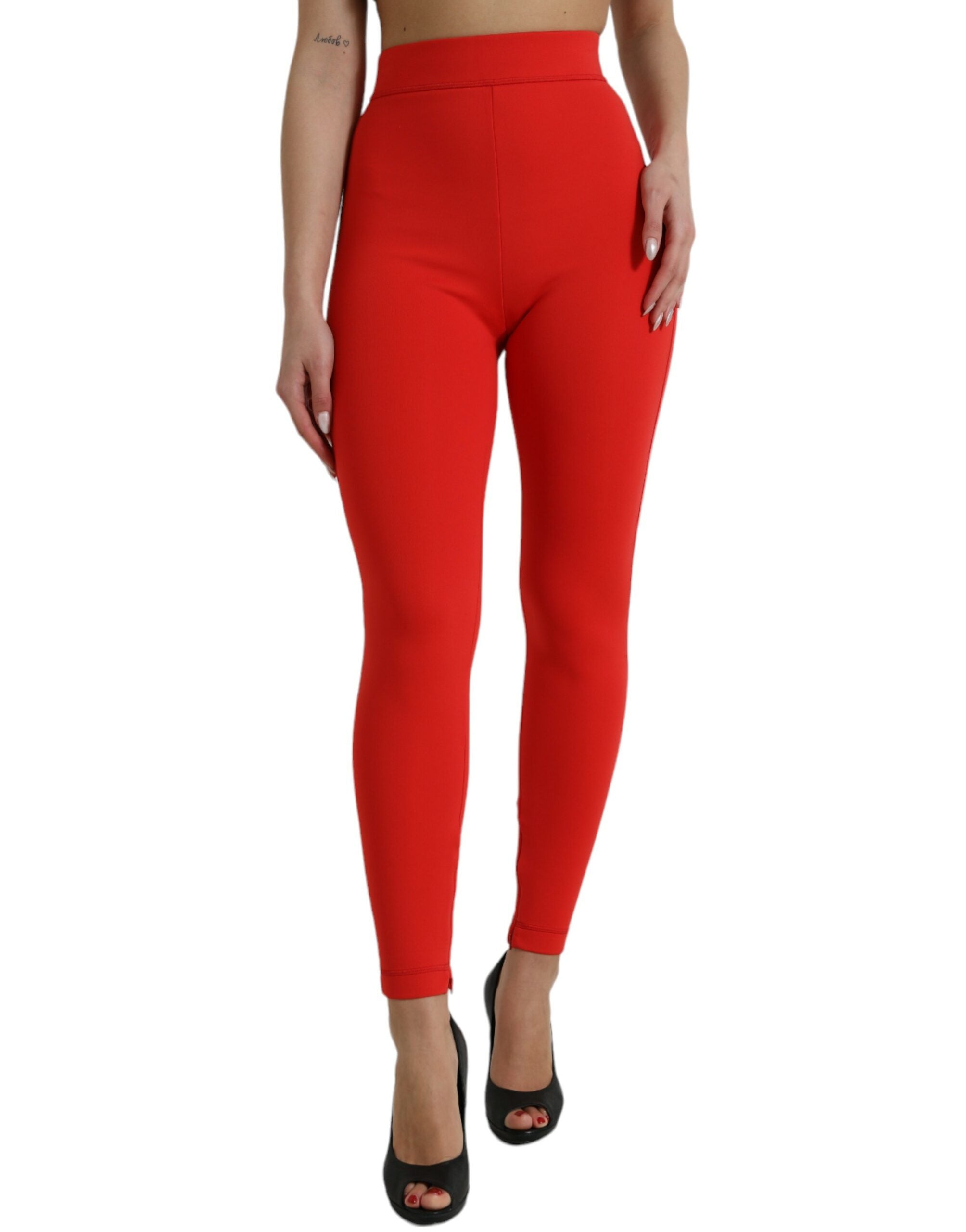 Rode nylon stretch slim legging broek