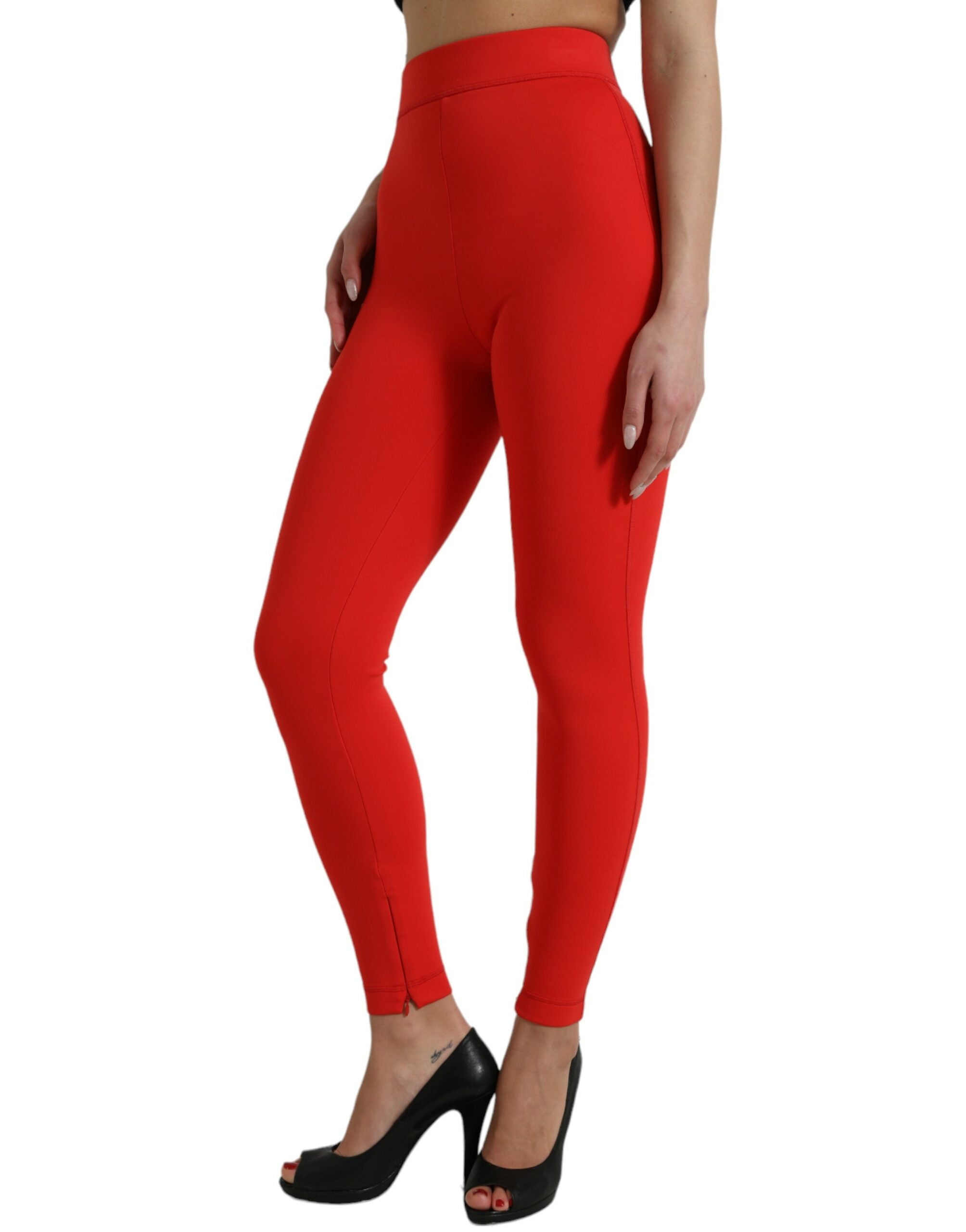 Rode nylon stretch slim legging broek