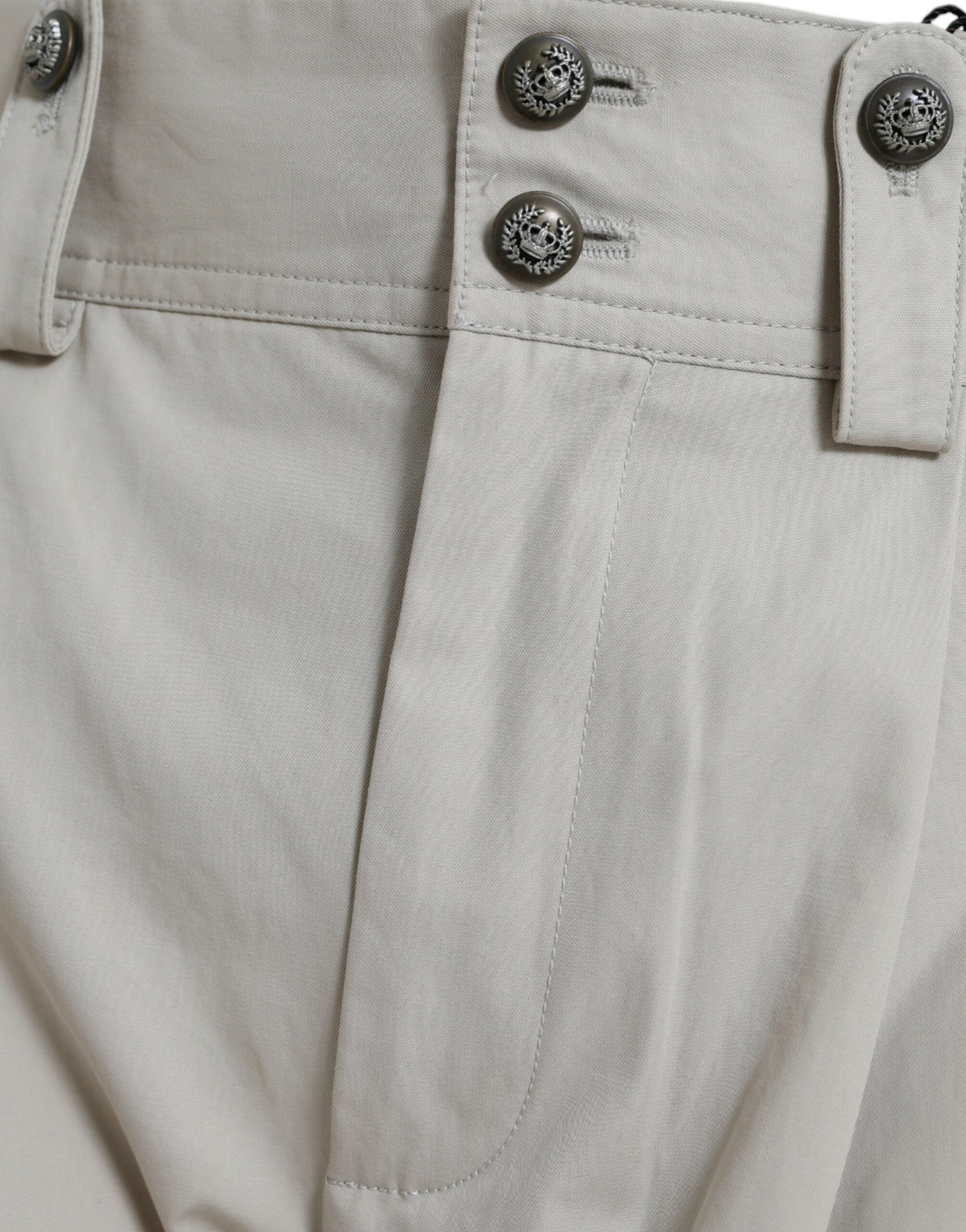 Beige katoenen hoge taille taps toelopende broek