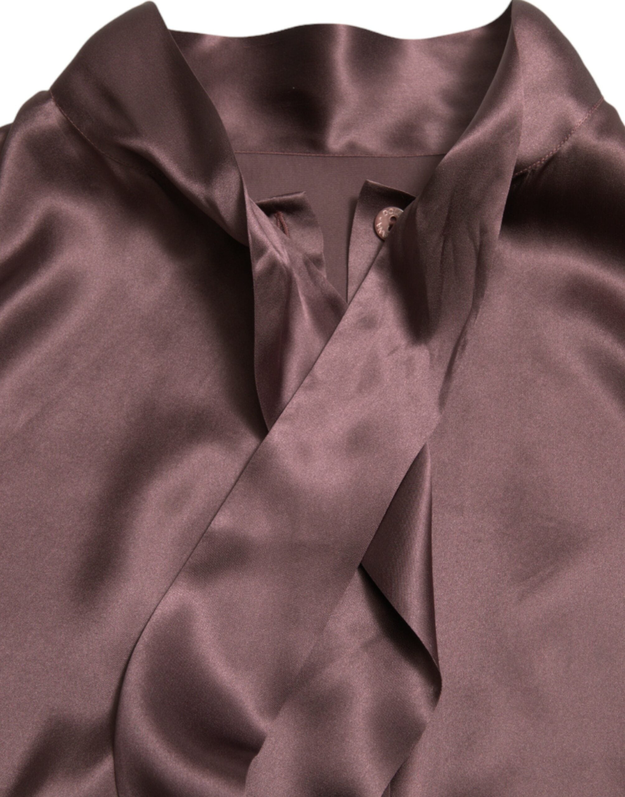 Bruine zijden Ascot kraag blouse met lange mouwen