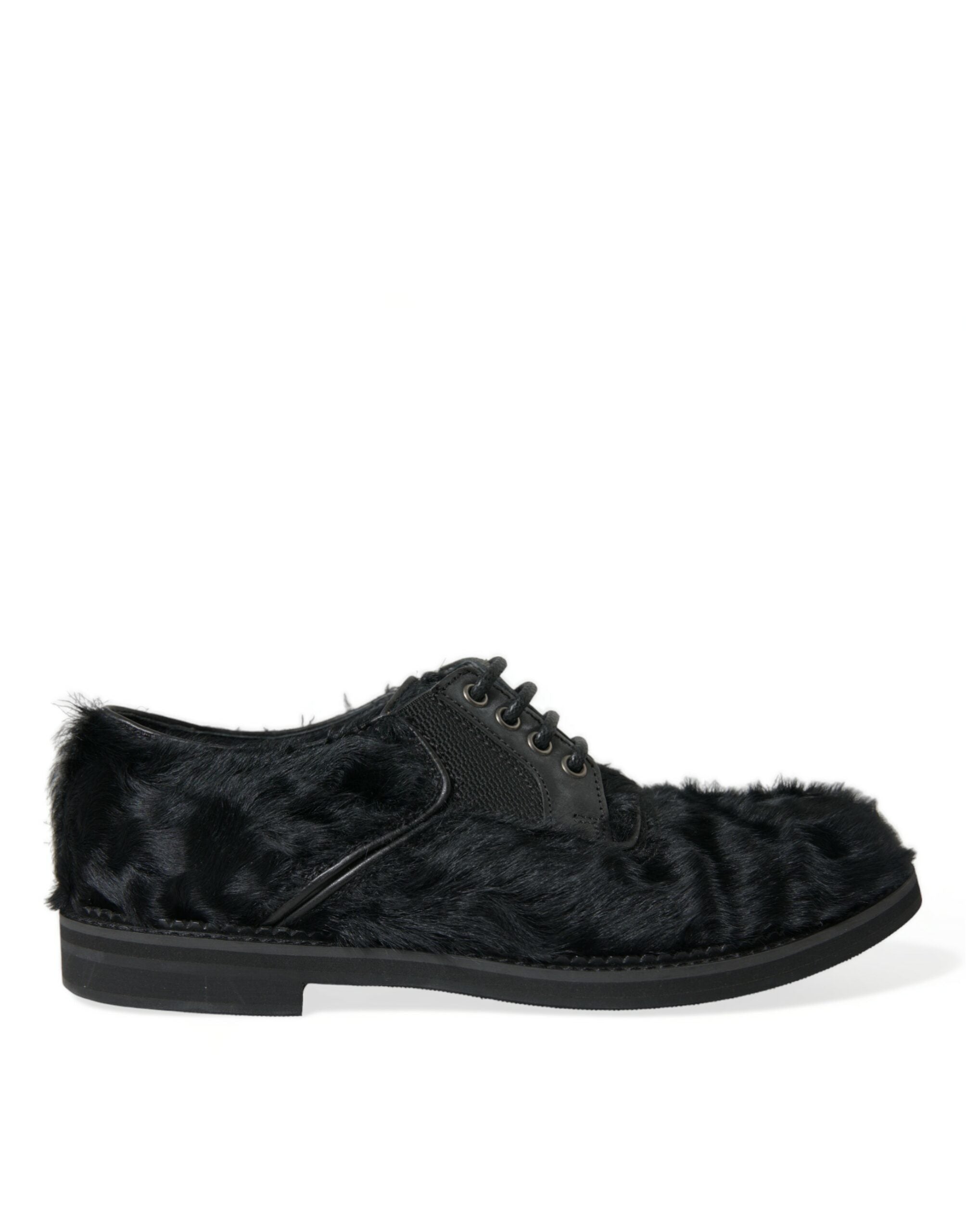 Zwarte veterschoenen van bontleer met derby-motief
