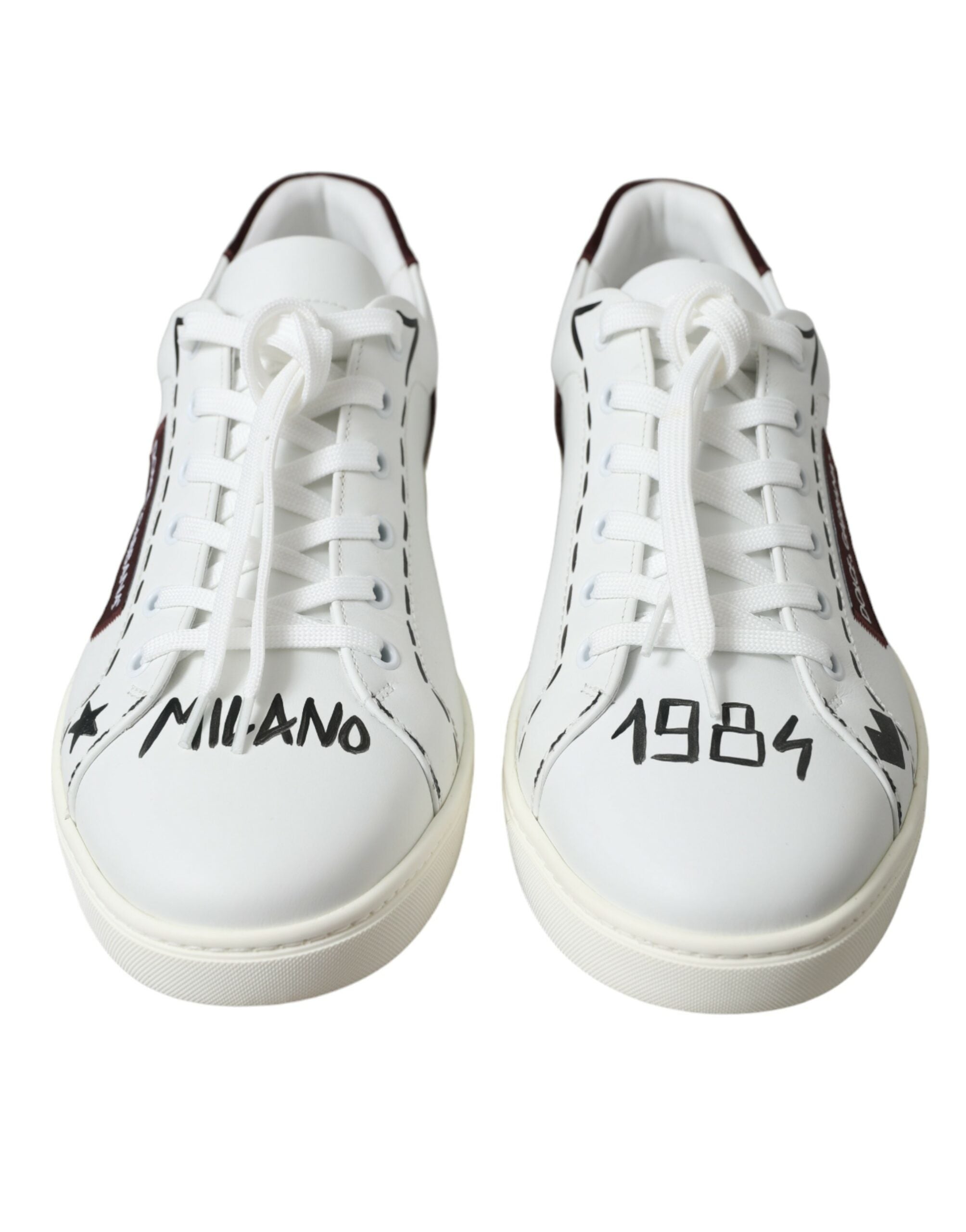 Witte Bordeaux leren lage sneakers met logo