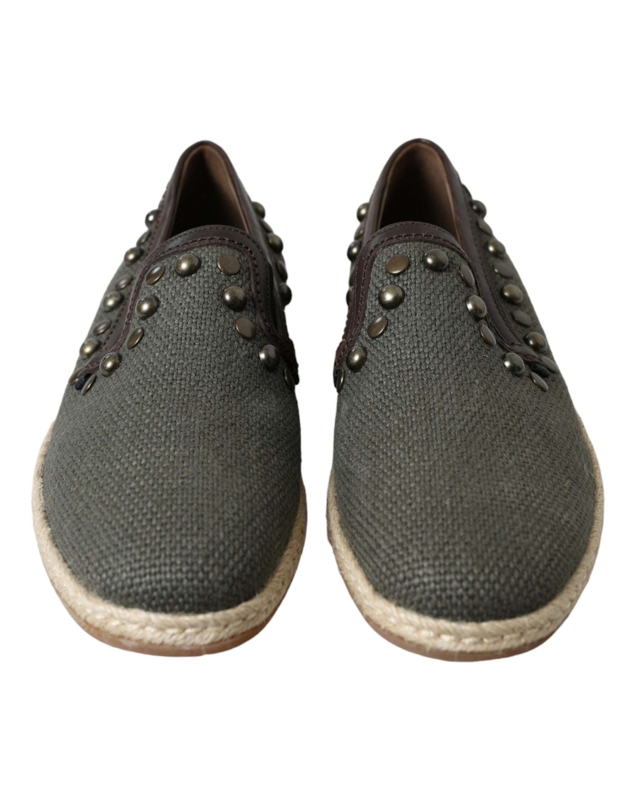 Grijze linnen leren loafers met studs