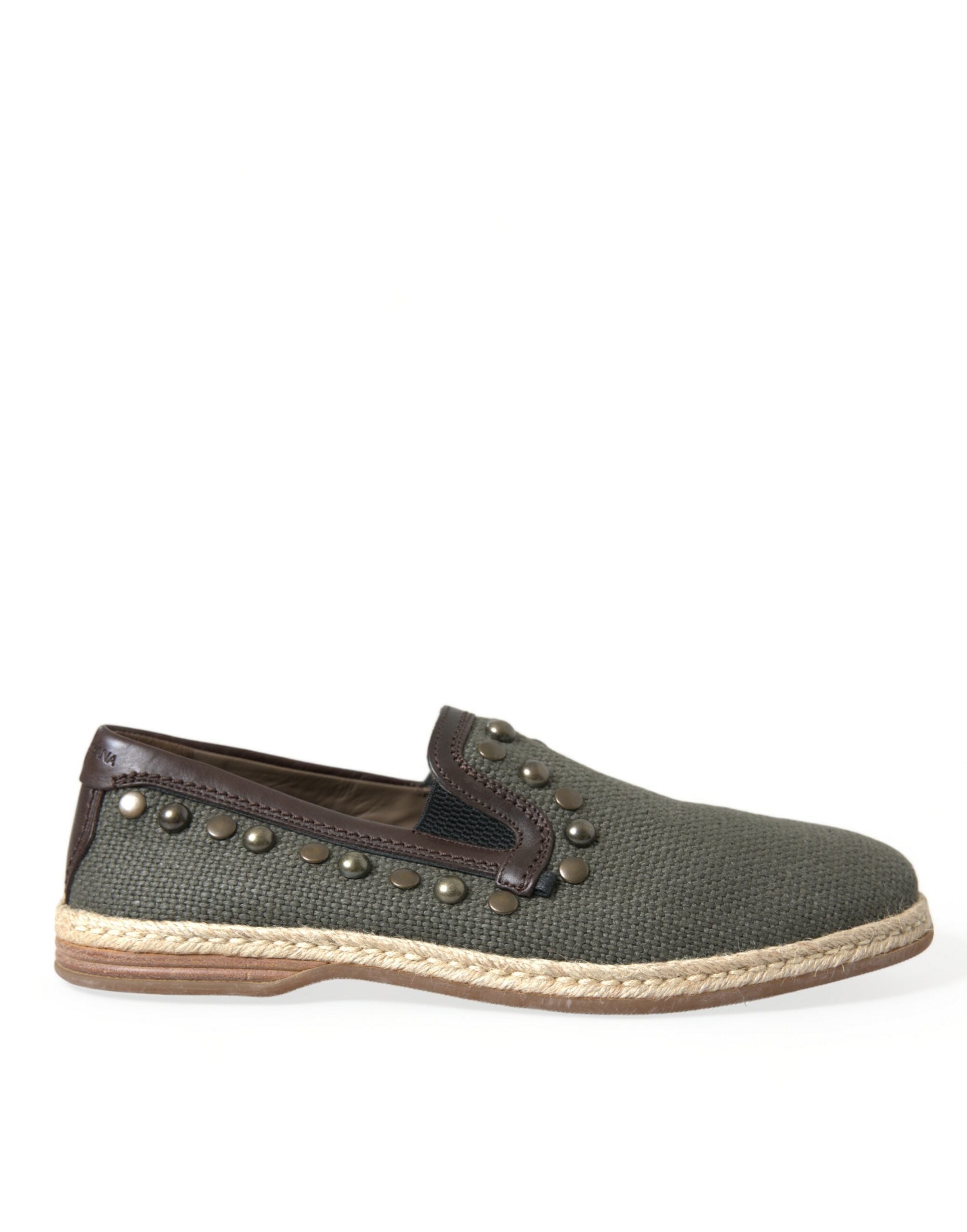 Grijze linnen leren loafers met studs