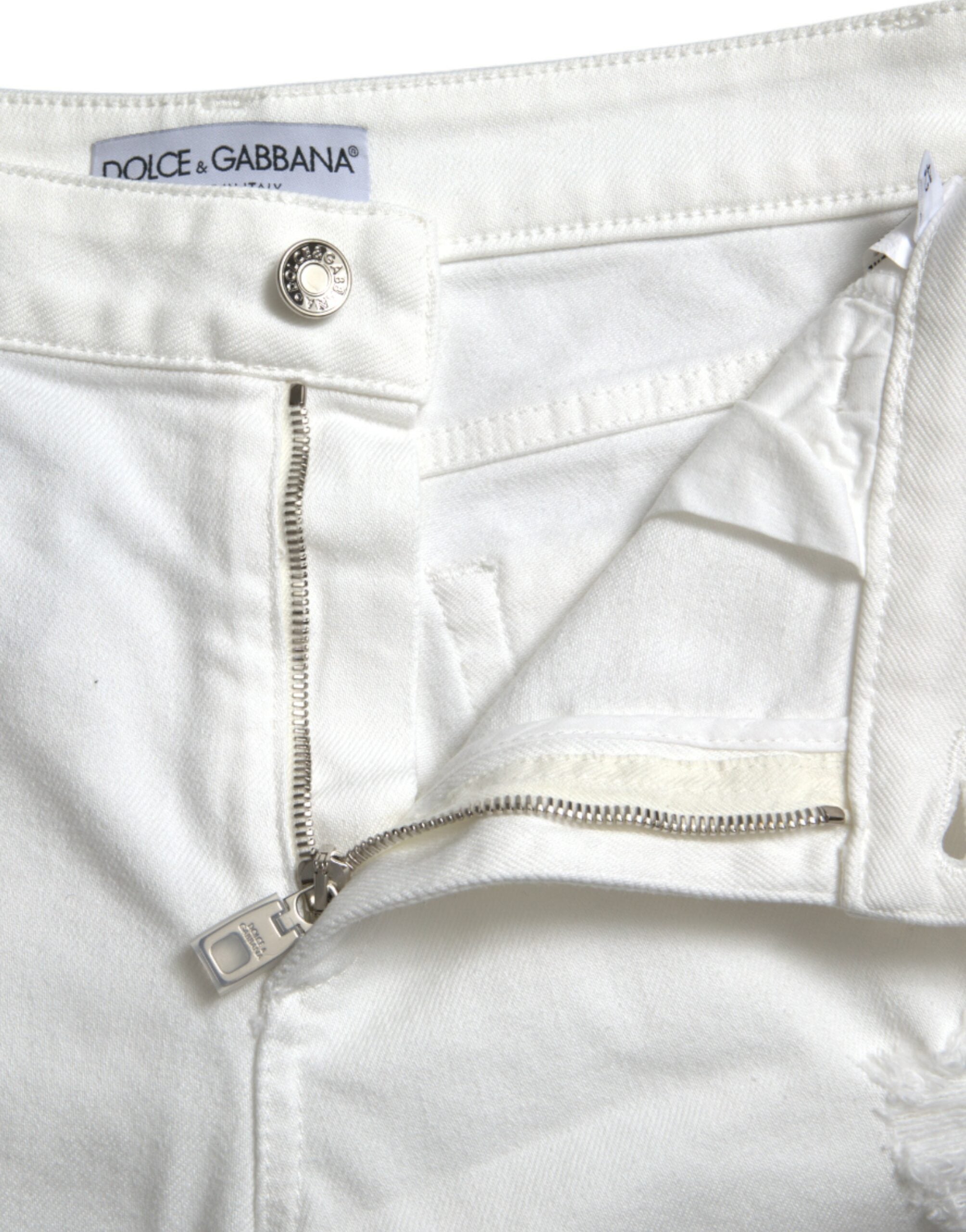 Witte katoenen cropped jeans met wijde pijpen