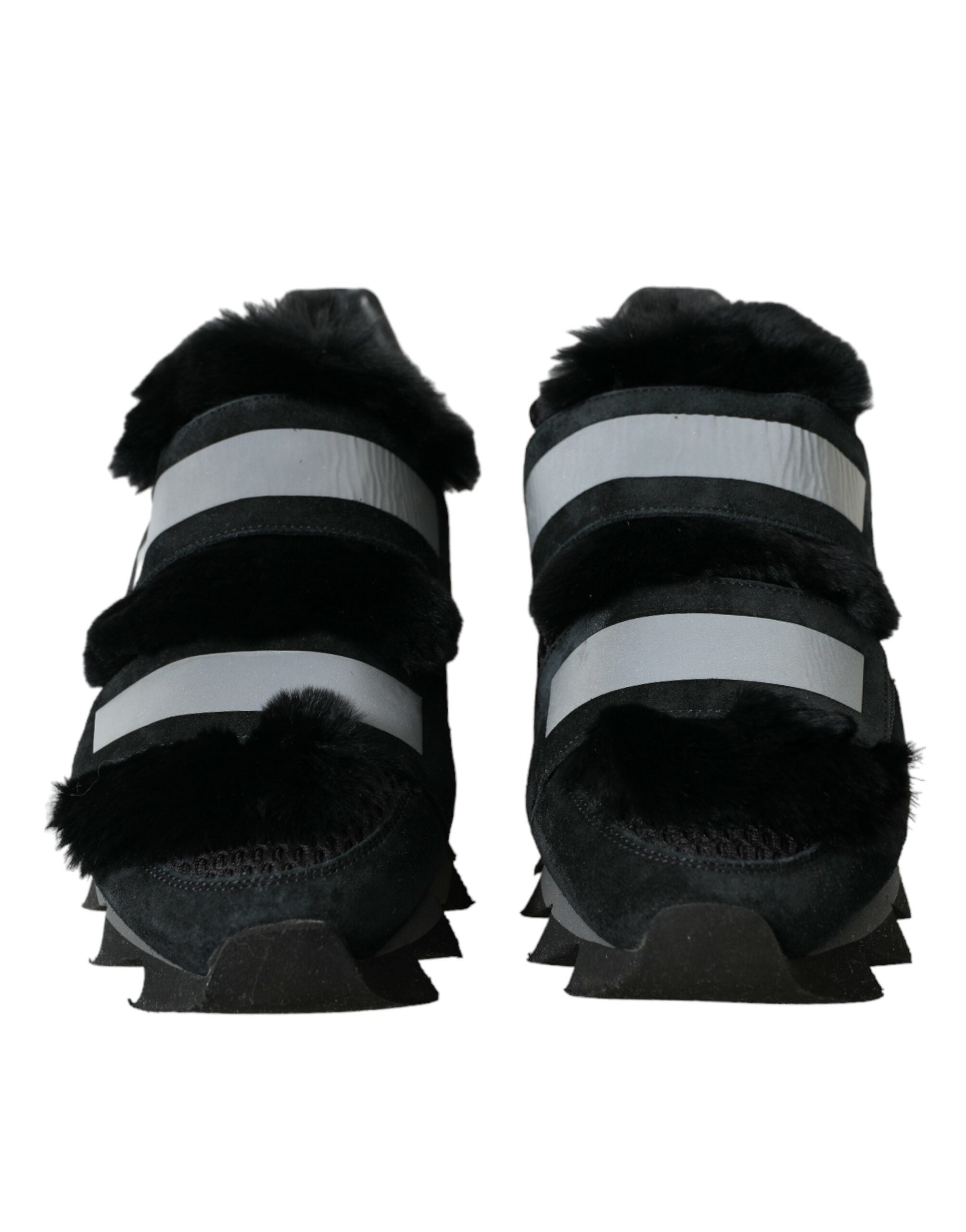 Zwarte suède sneakers met bontversiering
