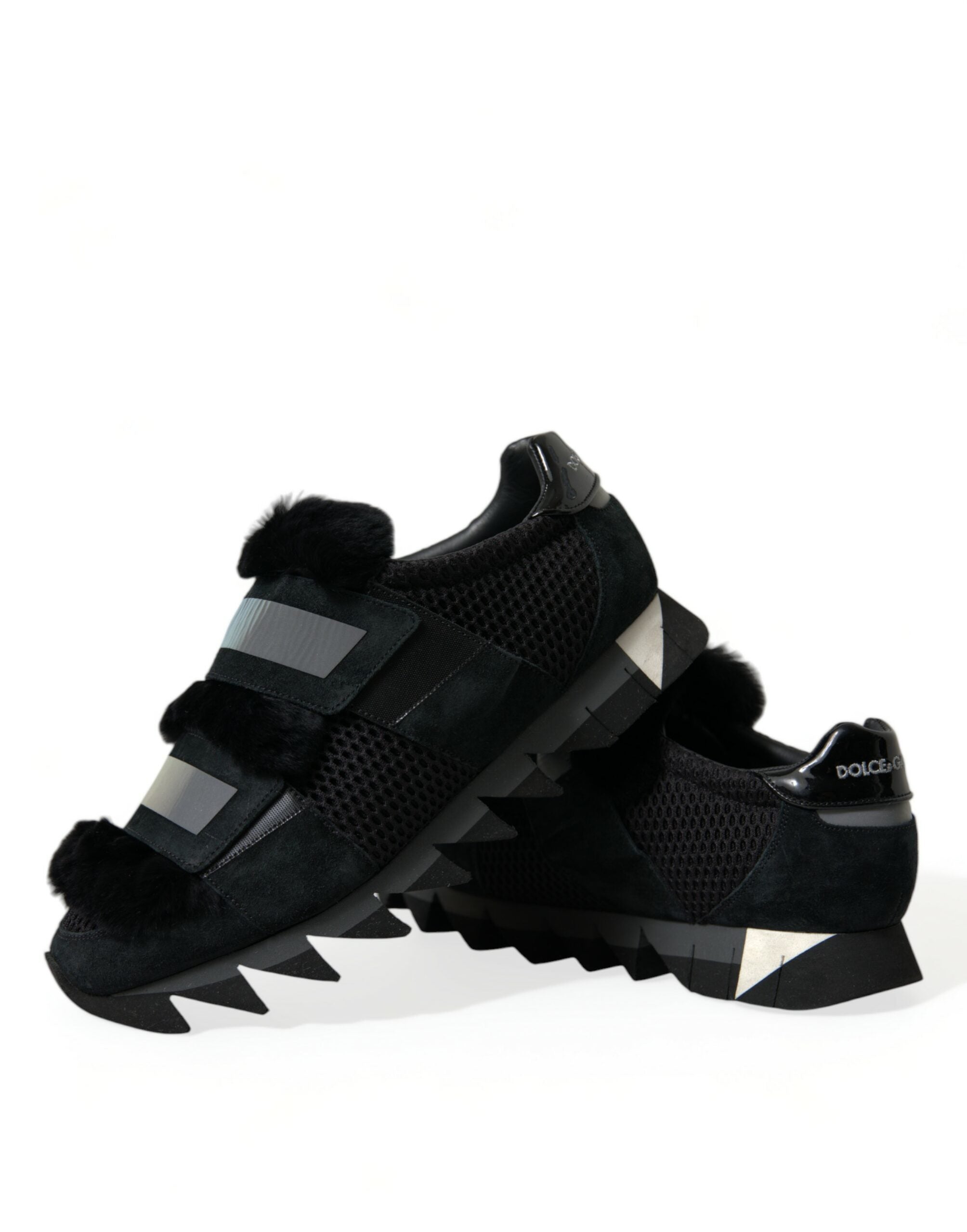 Zwarte suède sneakers met bontversiering