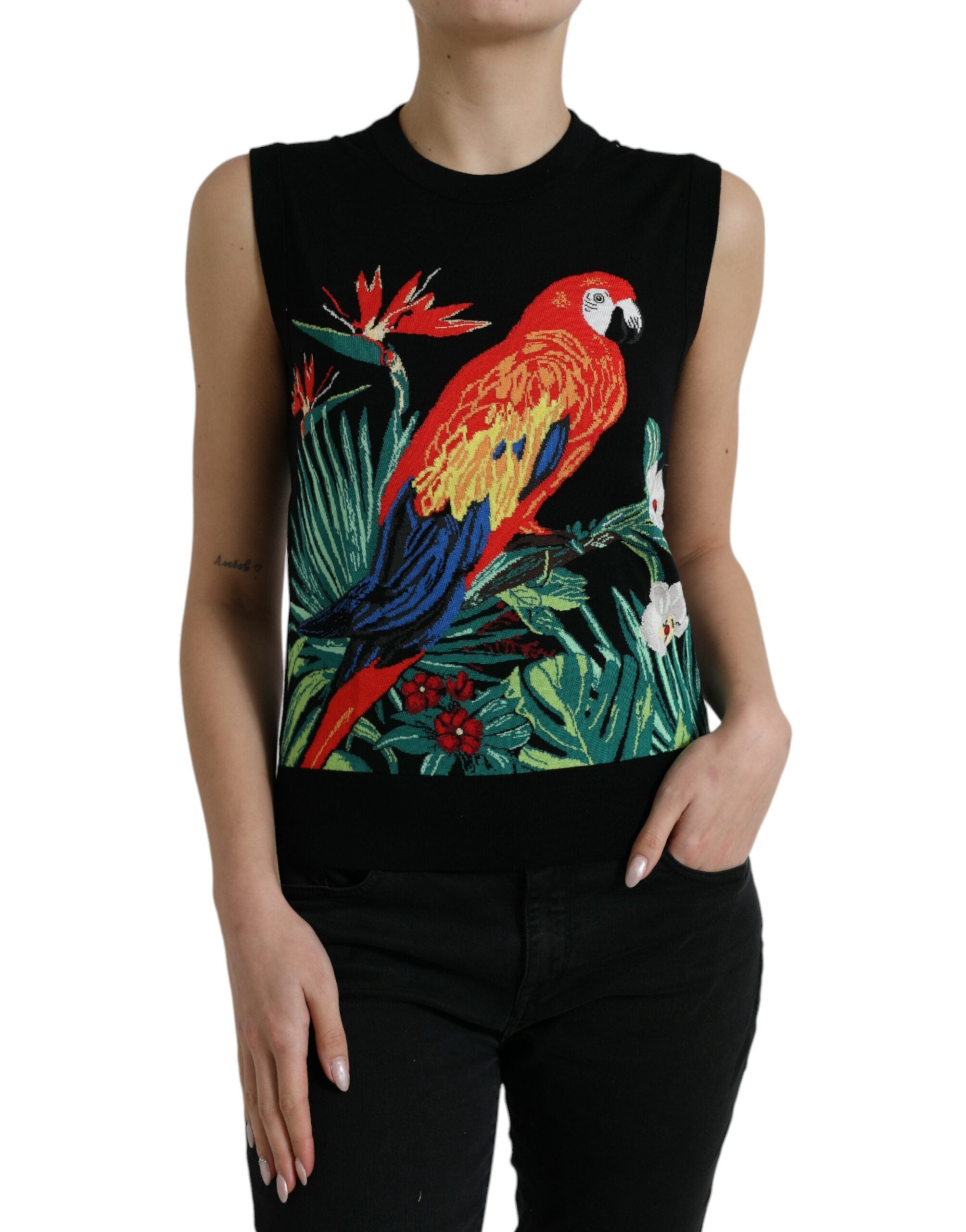 Zwarte Jungle Crew Neck Mouwloze Tanktop