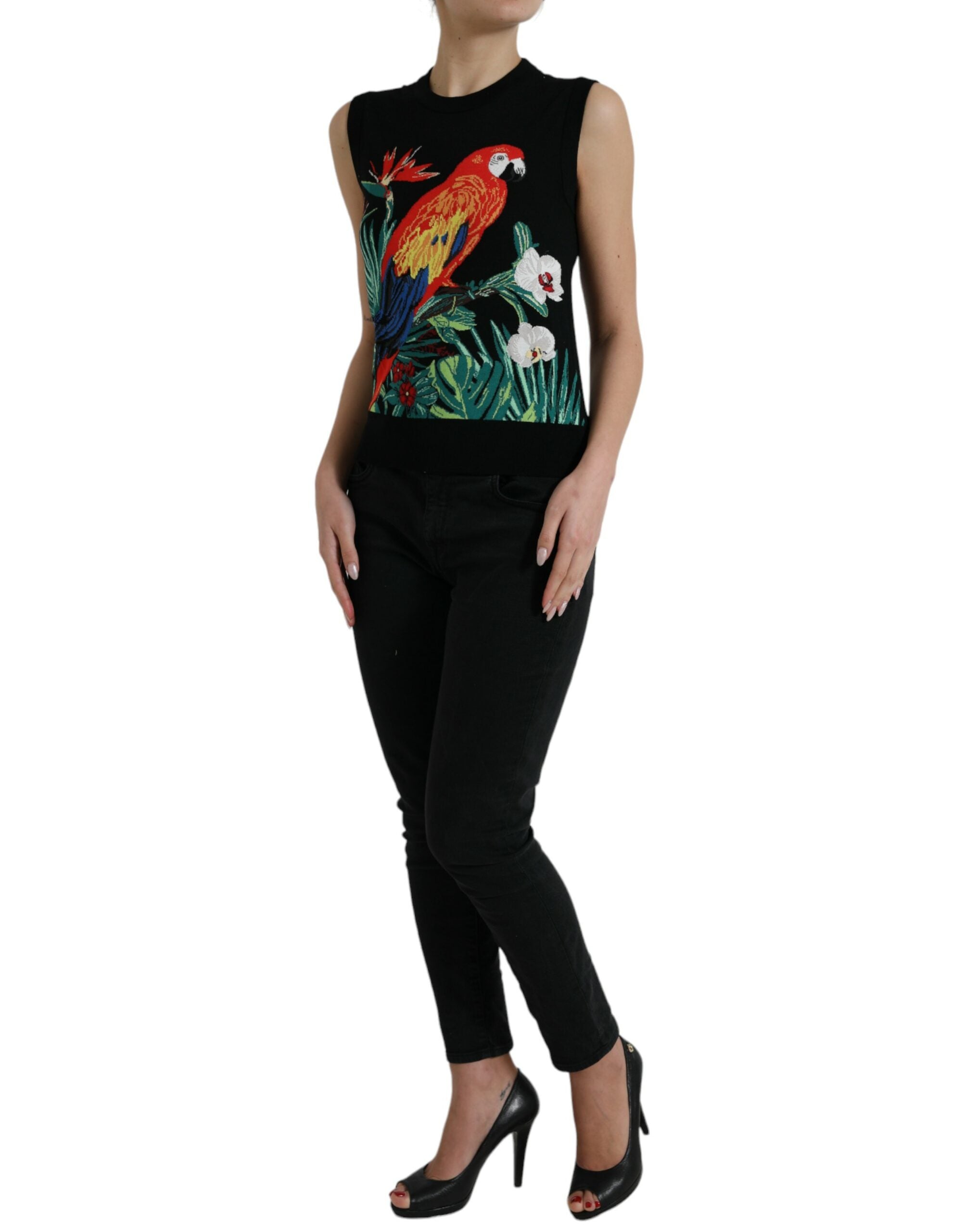 Zwarte Jungle Crew Neck Mouwloze Tanktop