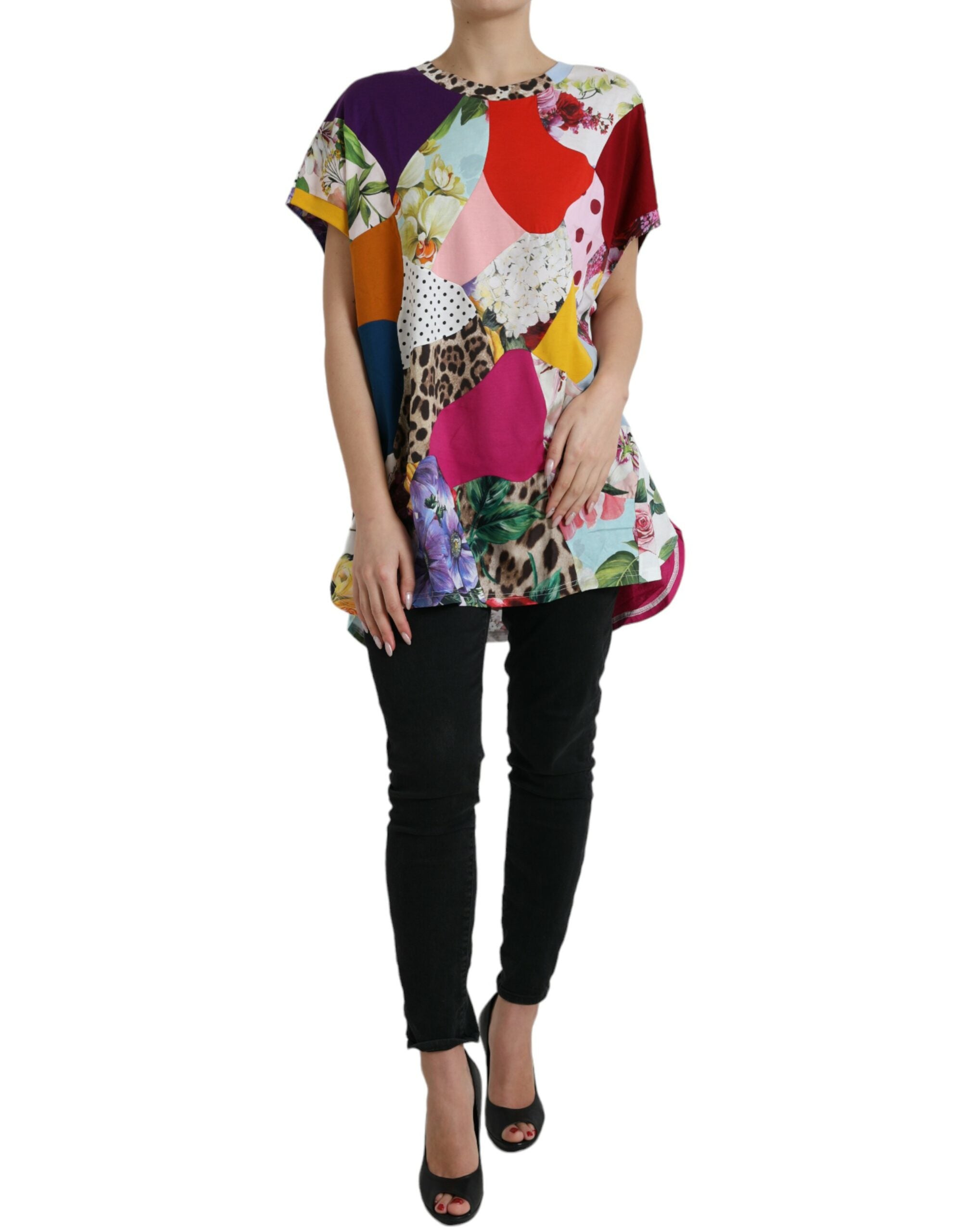 Veelkleurige patchwork katoenen zijden blouse top