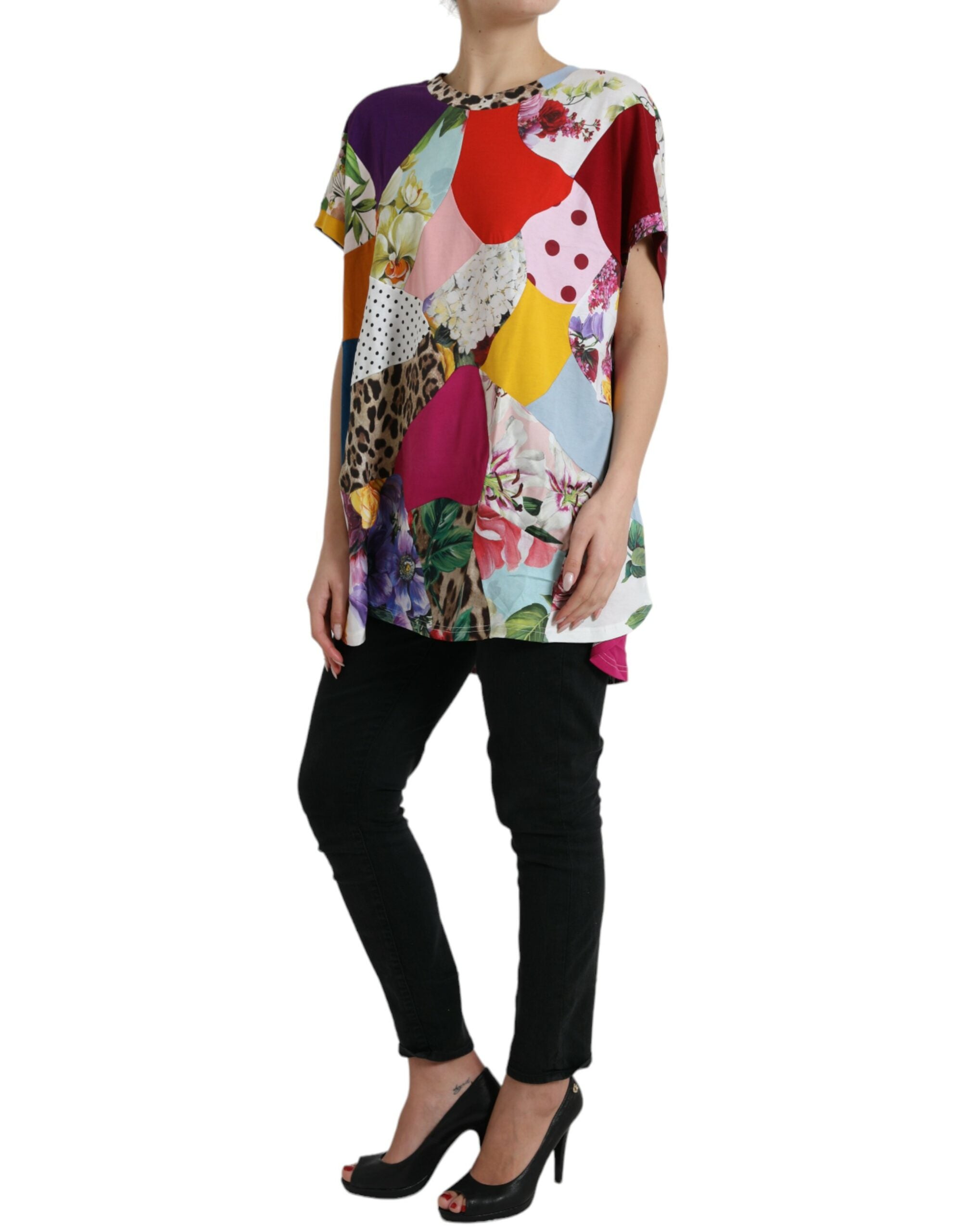 Veelkleurige patchwork katoenen zijden blouse top