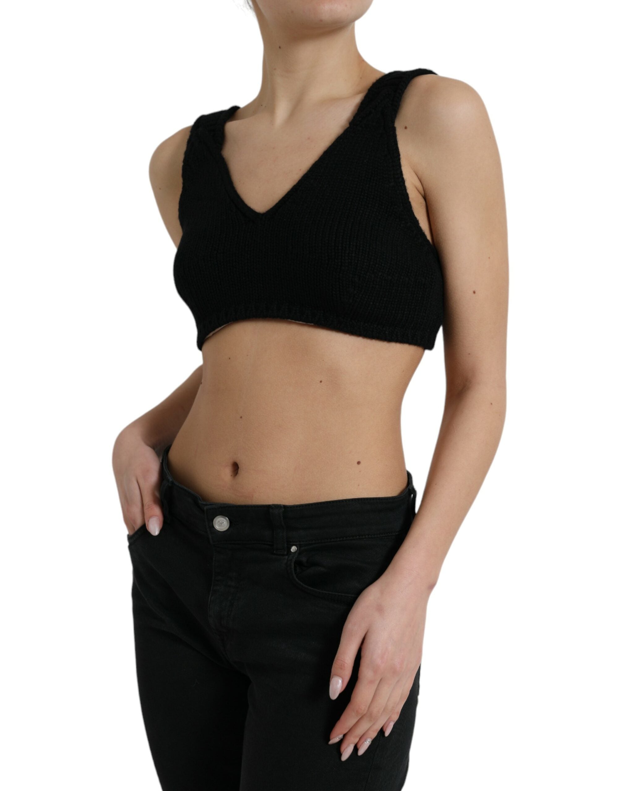 Zwarte cropped kasjmier V-hals bustiertop