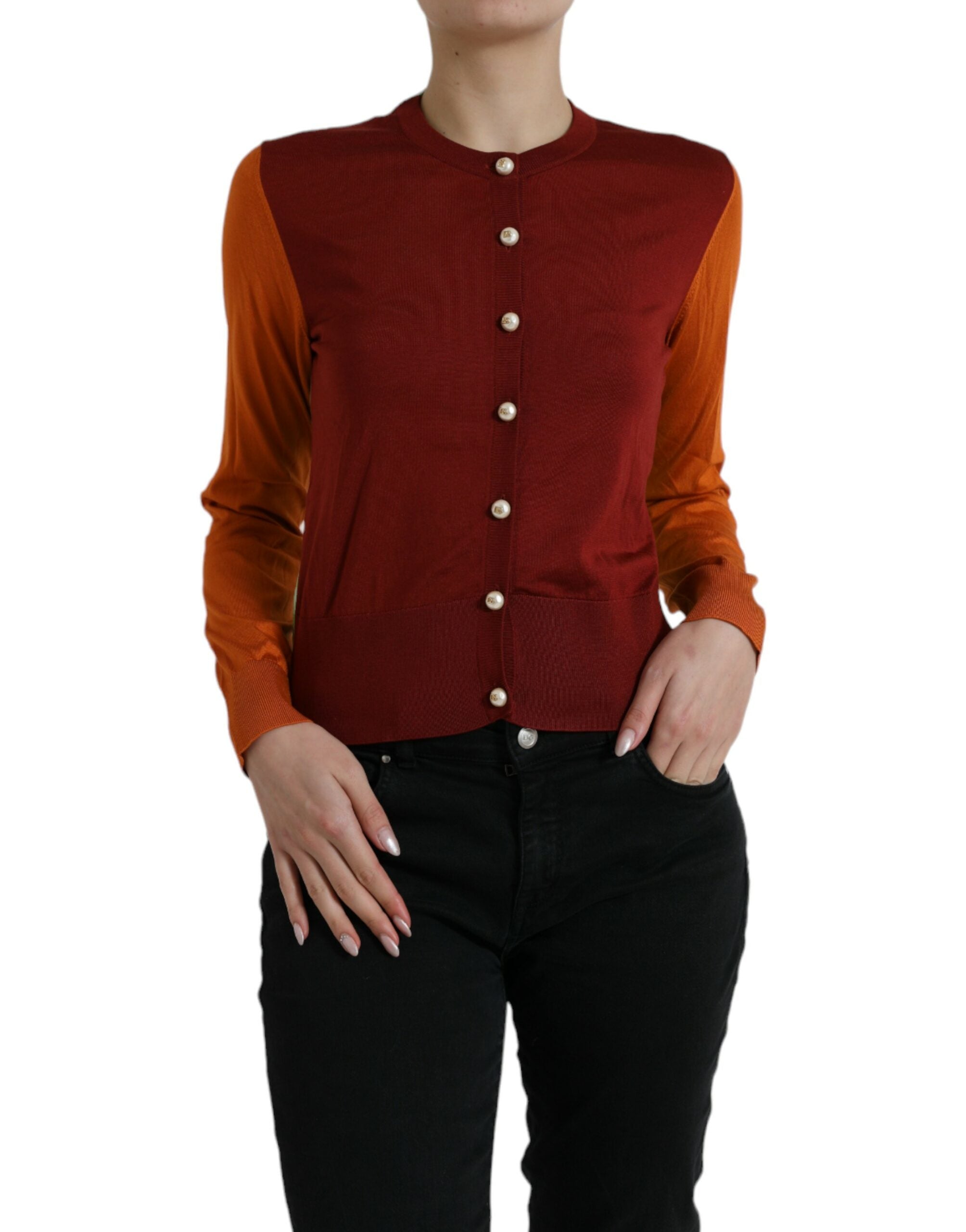 Multicolor zijden ronde hals cardigan trui
