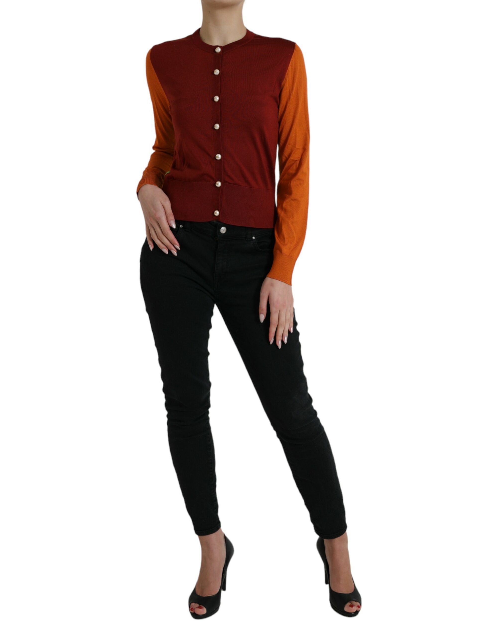 Multicolor zijden ronde hals cardigan trui