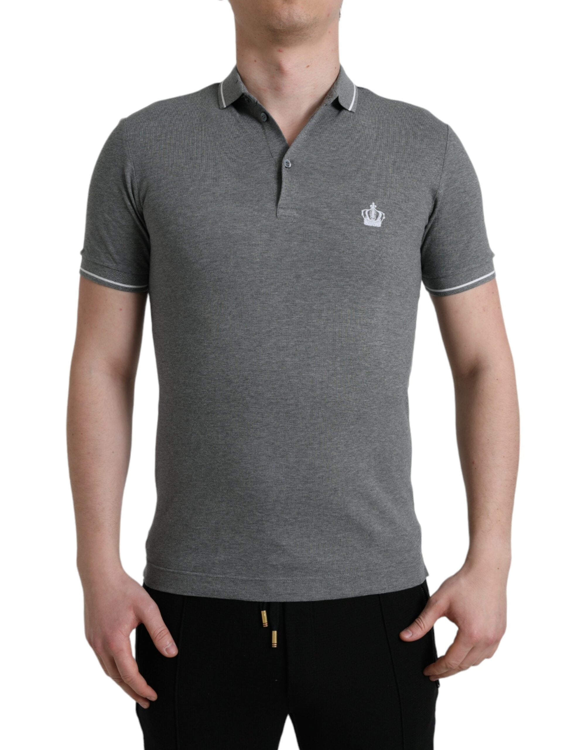 Grijs kraag T-shirt met korte mouwen en kroon