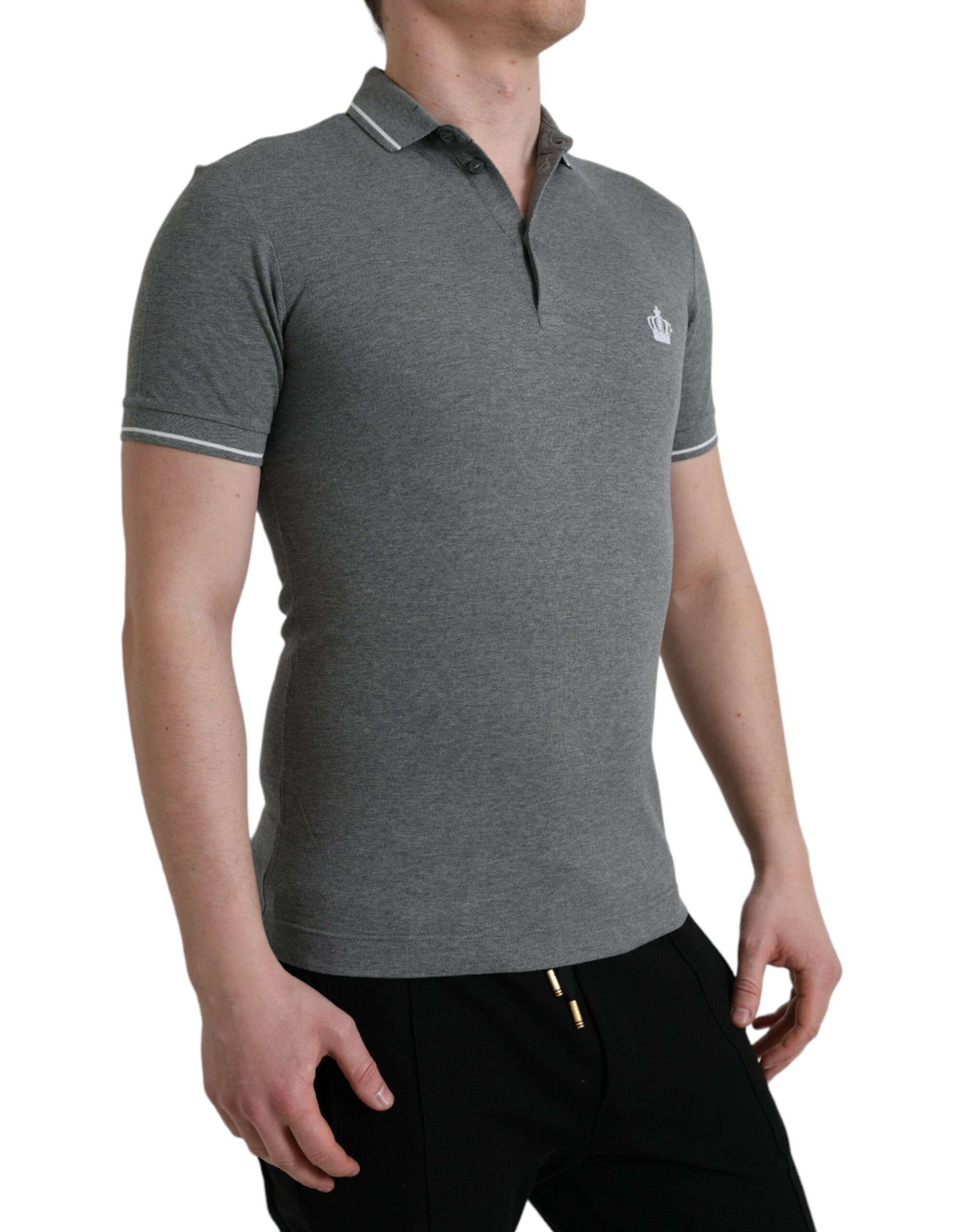 Grijs kraag T-shirt met korte mouwen en kroon