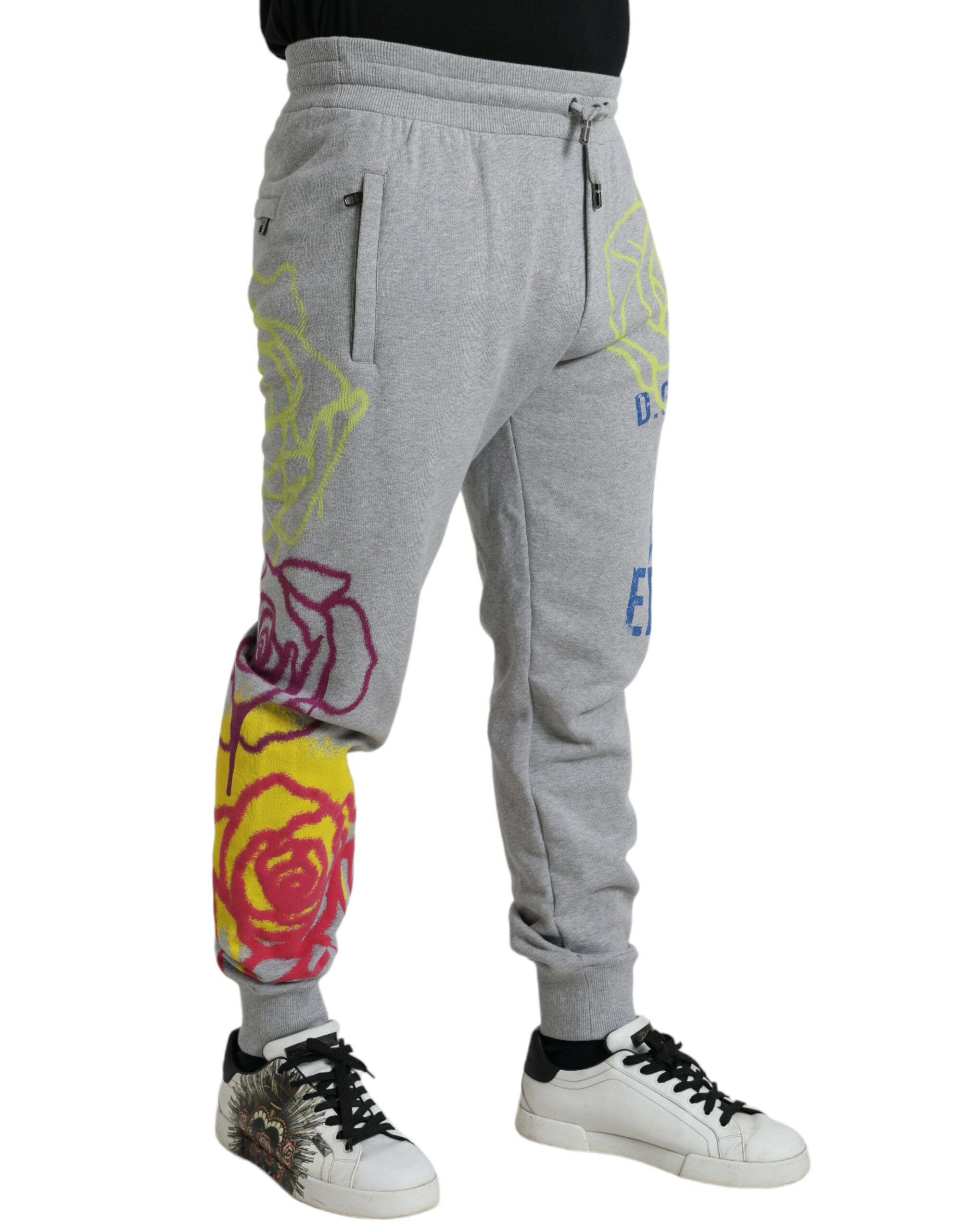 Grijze katoenen graffiti joggingbroek