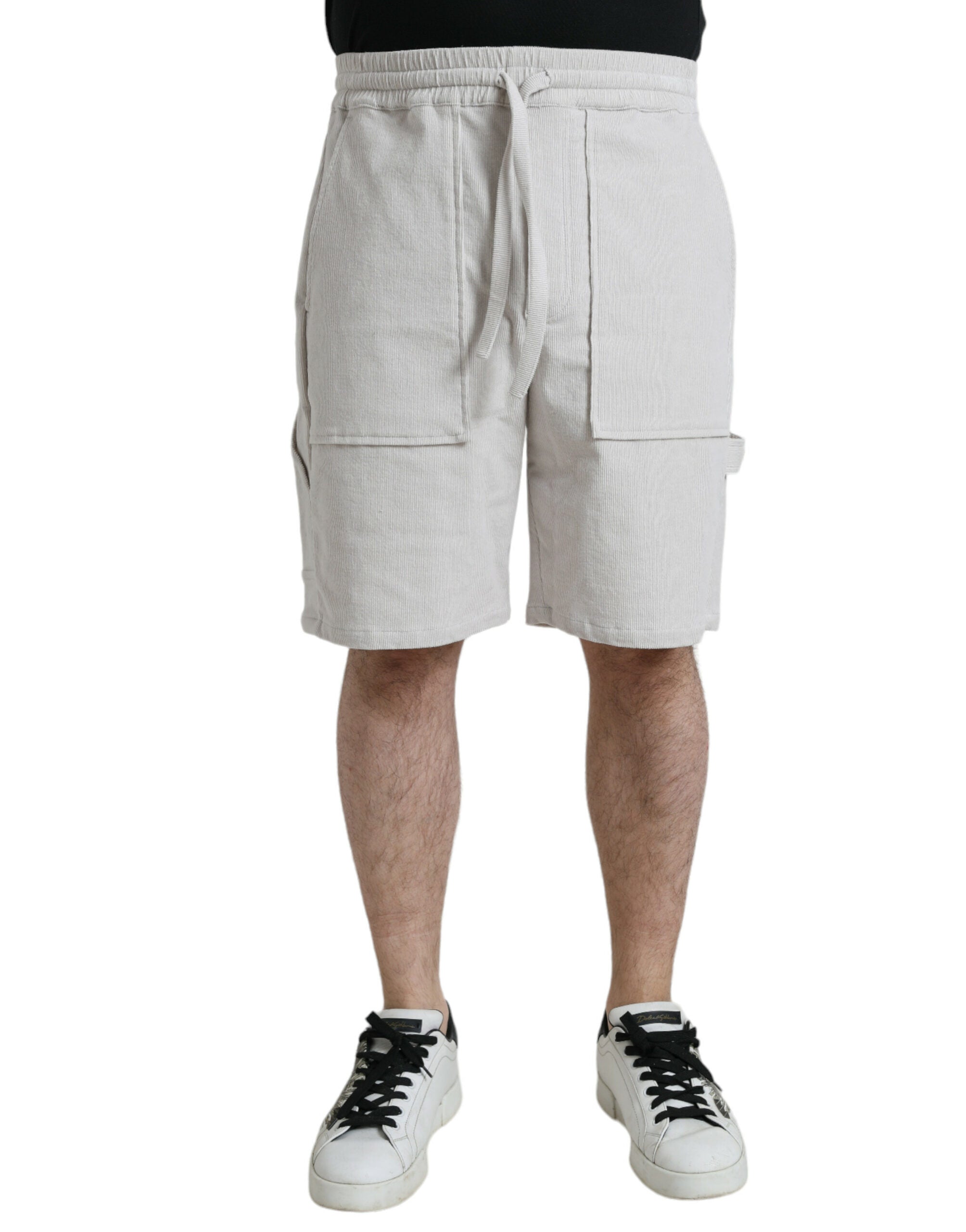 Beige katoenen corduroy bermudashorts met logo