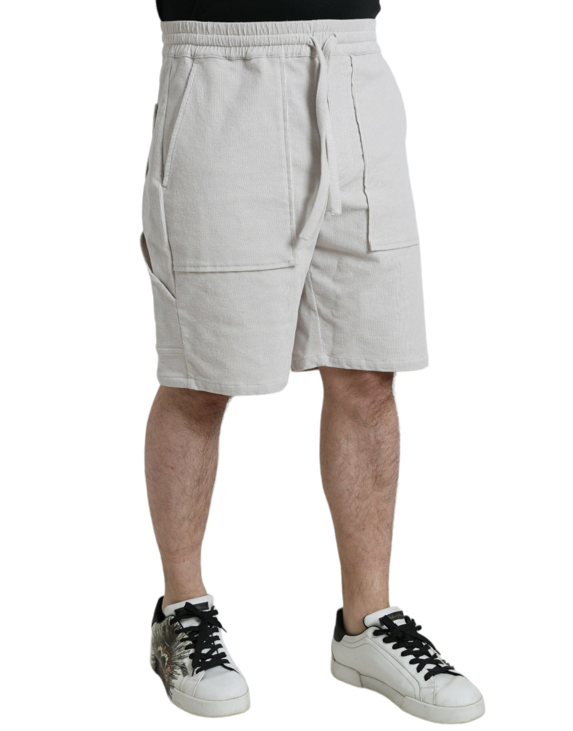 Beige katoenen corduroy bermudashorts met logo