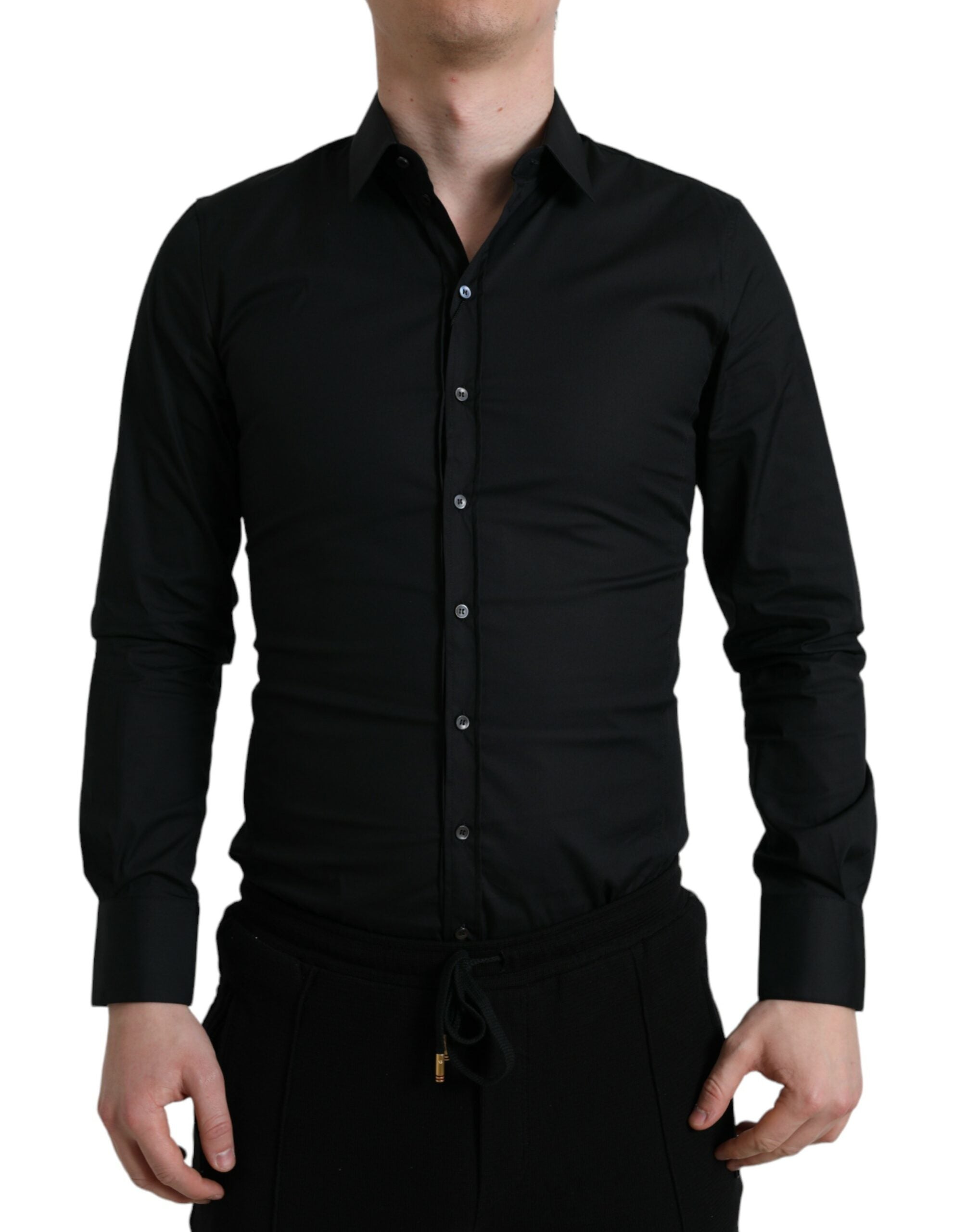 Zwart katoenen stretch slim formeel overhemd