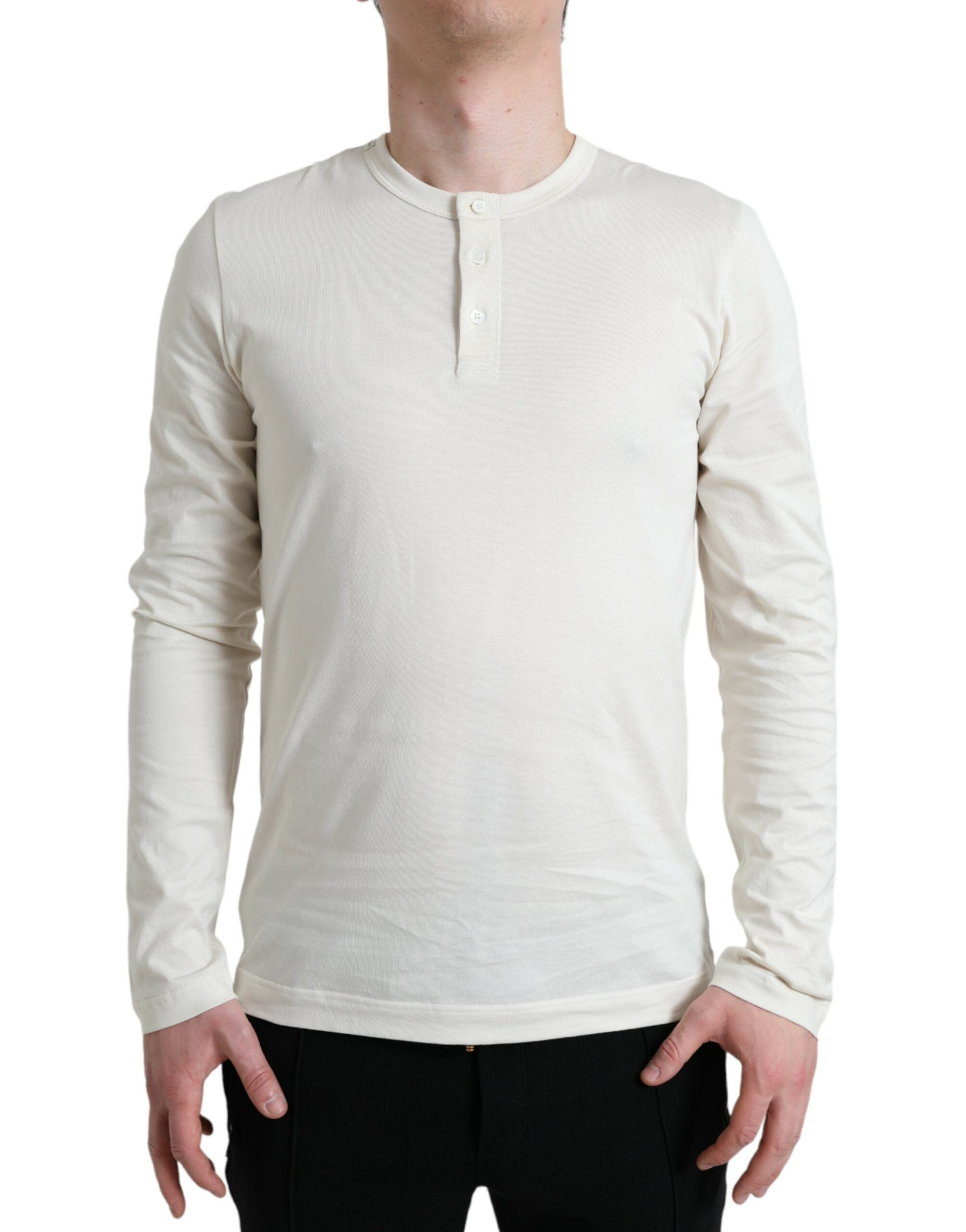 Off White Katoenen Henley Pullover Trui