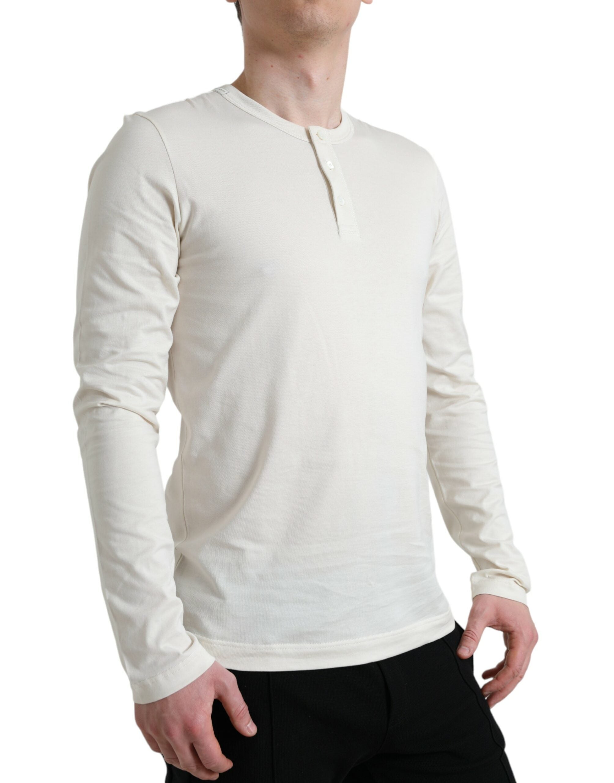 Off White Katoenen Henley Pullover Trui