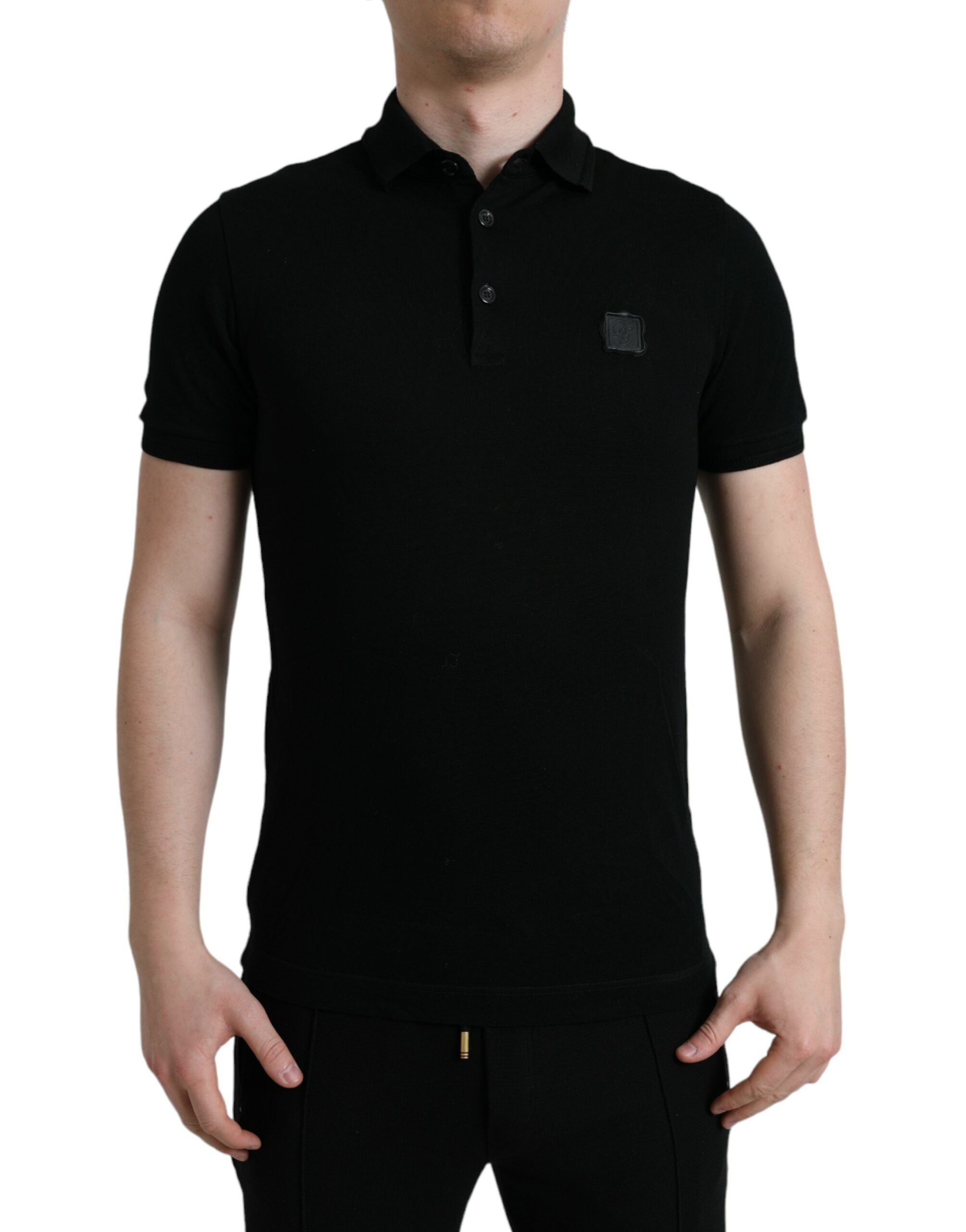 Zwart T-shirt met korte mouwen en logokraag