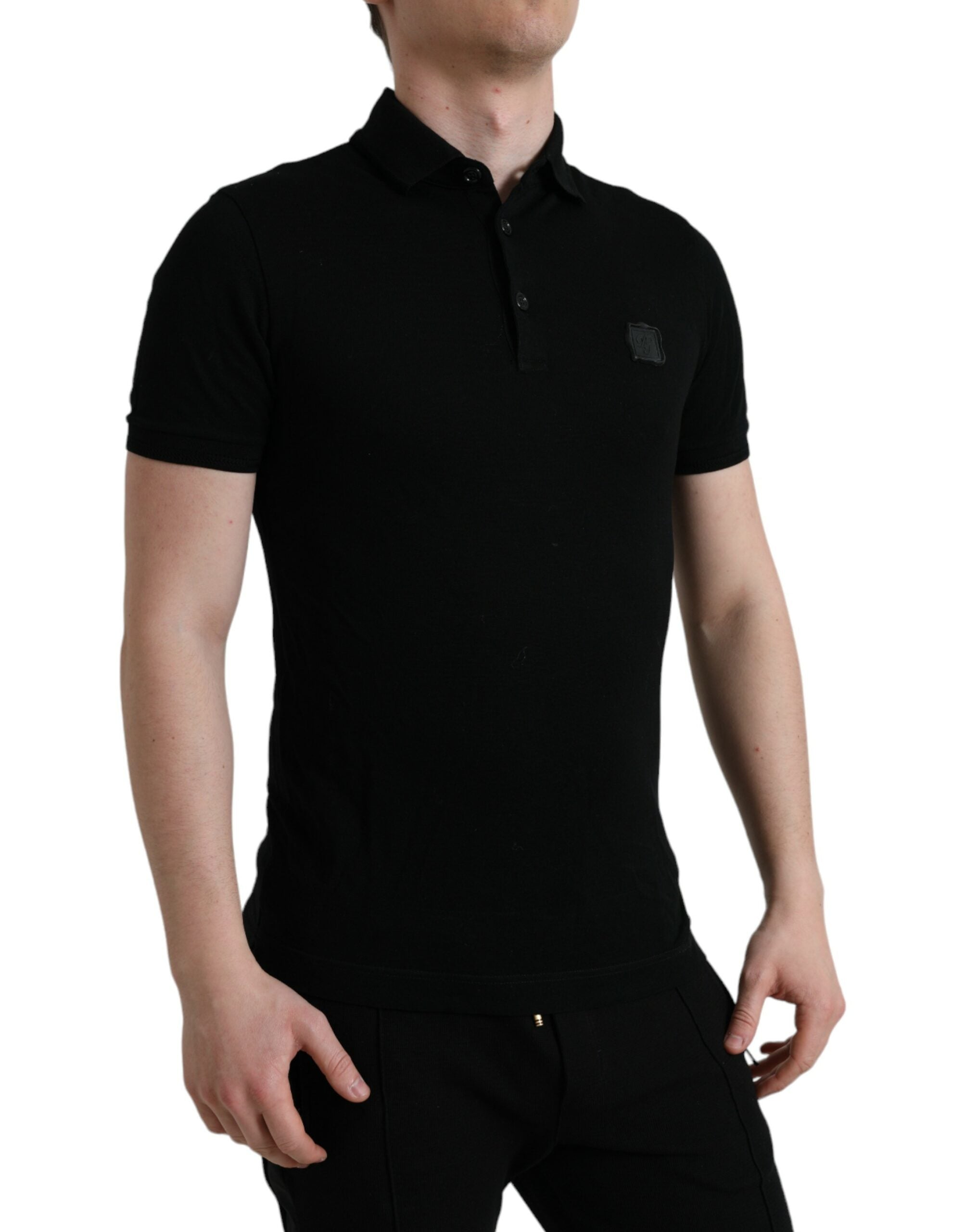 Zwart T-shirt met korte mouwen en logokraag